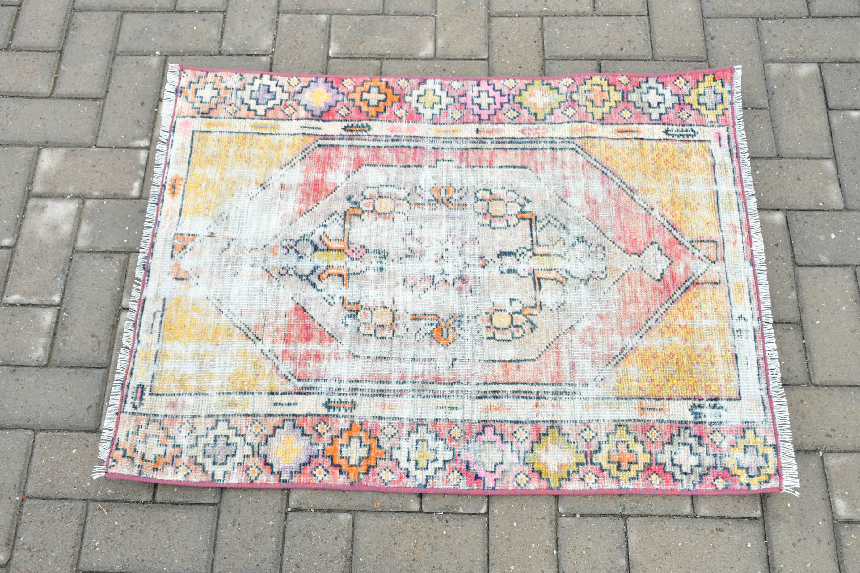 Türk Halısı, 2.5x3.3 ft Küçük Halı, Vintage Halılar, Kırmızı Ev Dekor Halıları, Sessiz Halı, Duvara Asılı Halı, Mutfak Halısı, Yün Halı