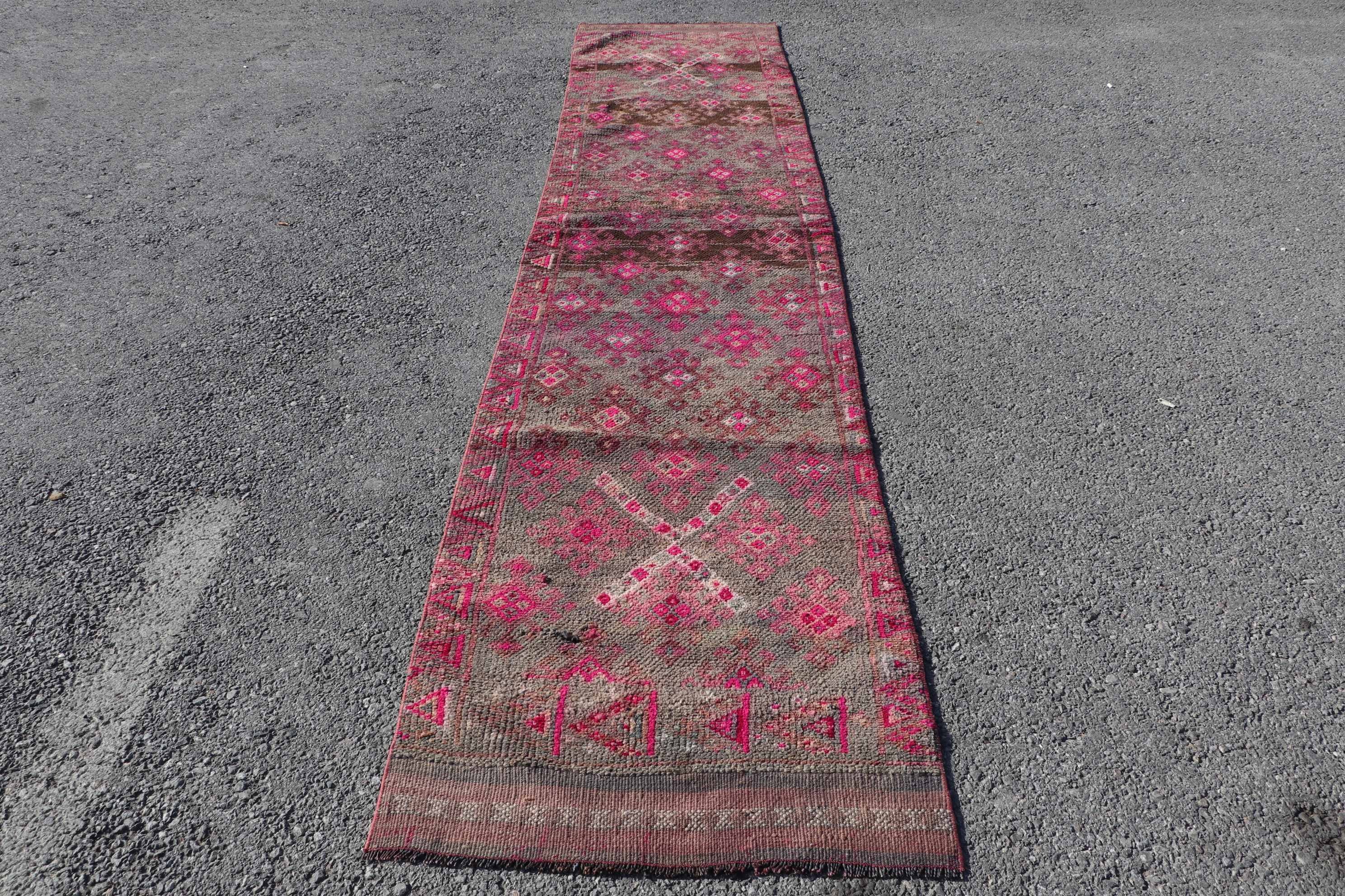 Turkish Rug, Rugs for Corridor, Stair Rug, Anatolian Rug, Corridor Rug, Pink  2.6x12 ft Runner Rug, Vintage Rug, Bedroom Rug