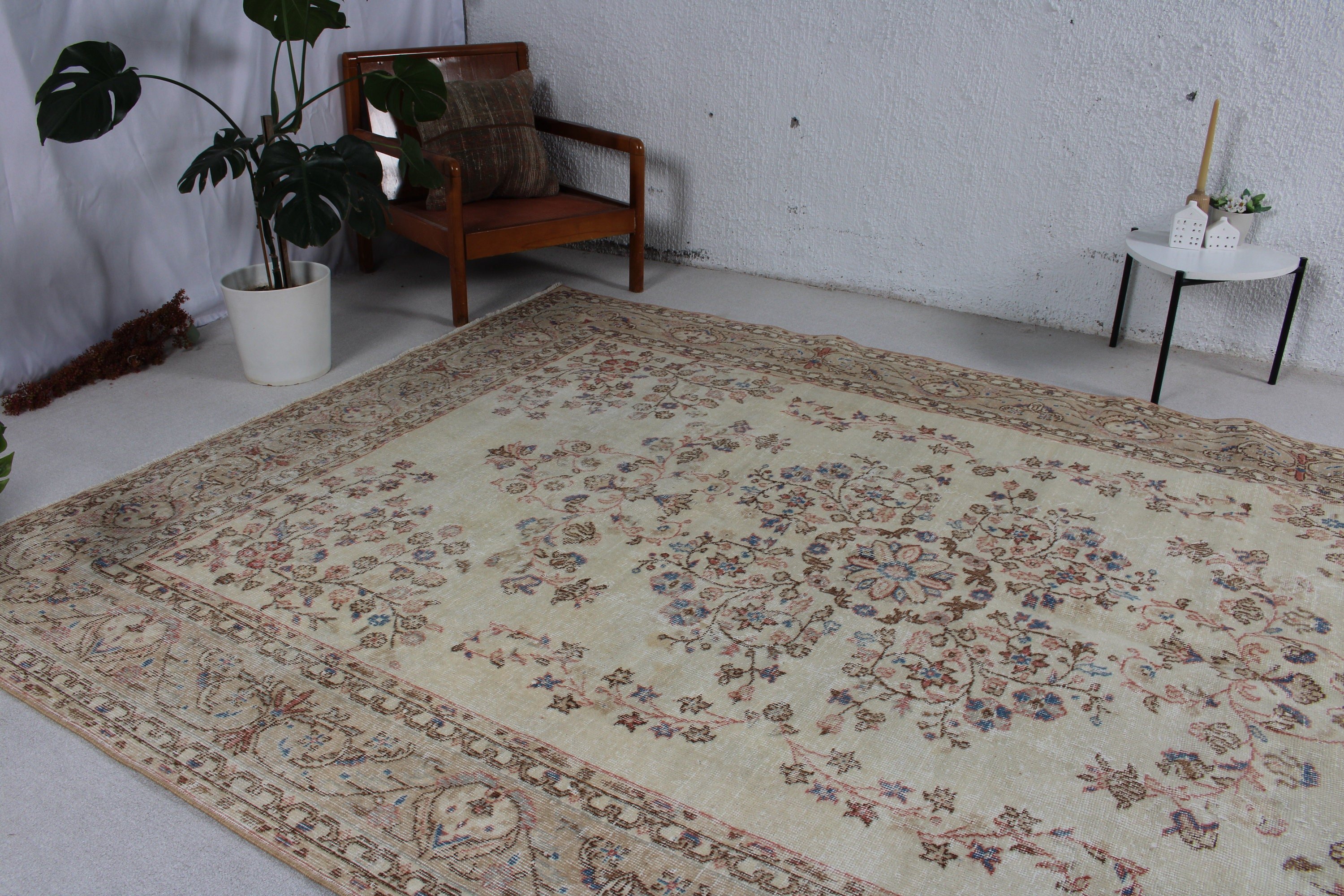 Antique Rugs, Floor Rug, Beige Moroccan Rug, Vintage Rug, Oversize Vintage Rugs, Turkish Rug, Salon Rug, 7.2x10.5 ft Oversize Rugs