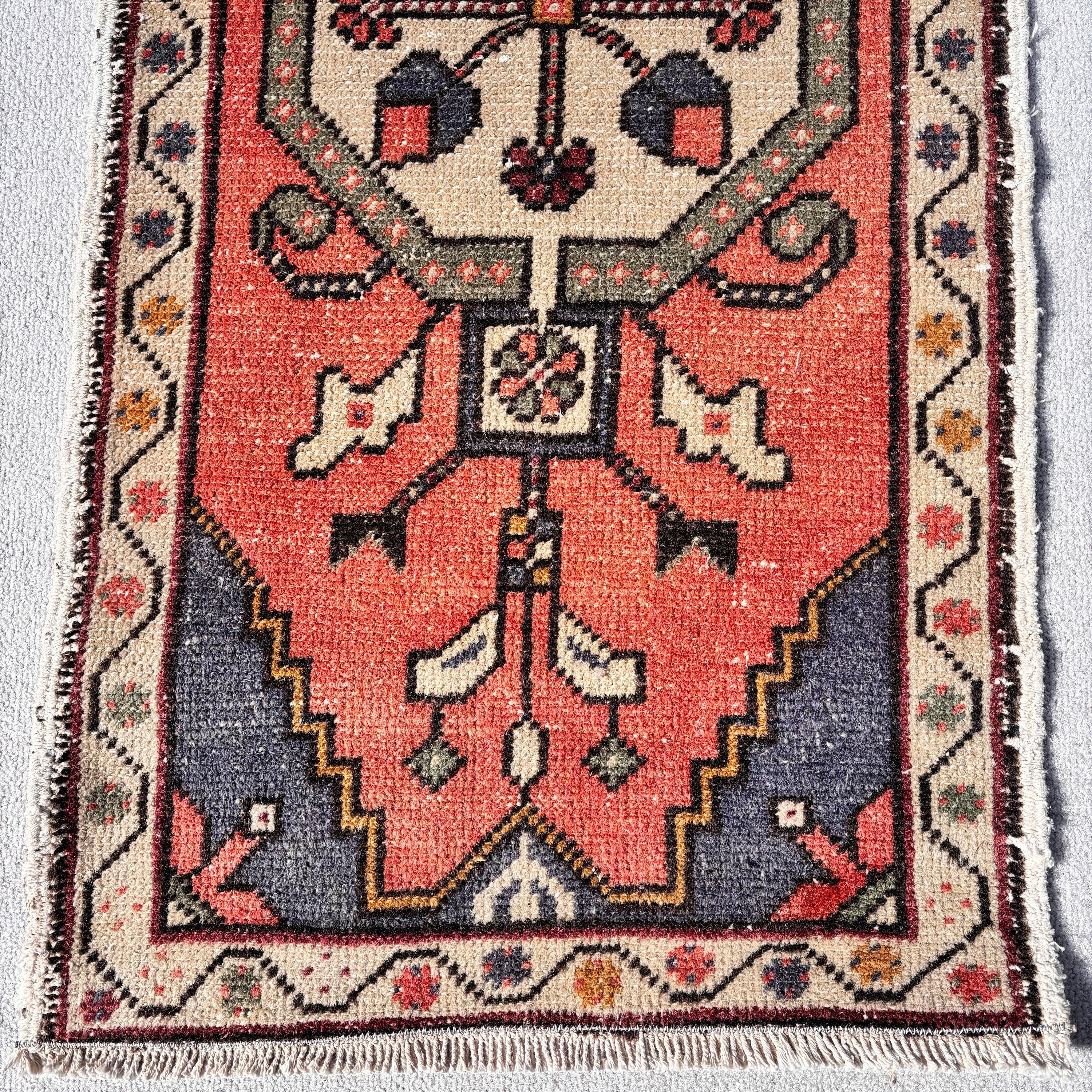 Wall Hanging Rug, Turkish Rugs, Cool Rugs, Red Boho Rug, 1.6x3.5 ft Small Rug, Vintage Rugs, Kitchen Rugs, Rugs for Car Mat, Bathroom Rugs