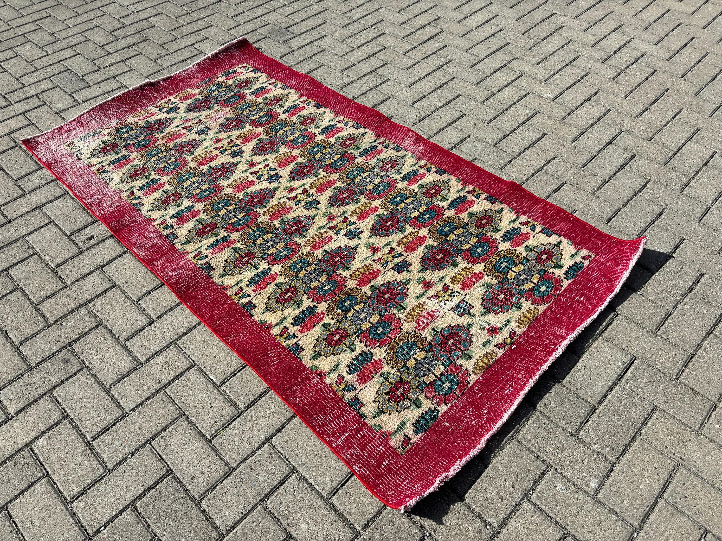 Vintage Rug, Kitchen Rugs, Home Decor Rug, Turkish Rug, Boho Rugs, Rugs for Decorative, Beige  3.5x6.5 ft Accent Rug