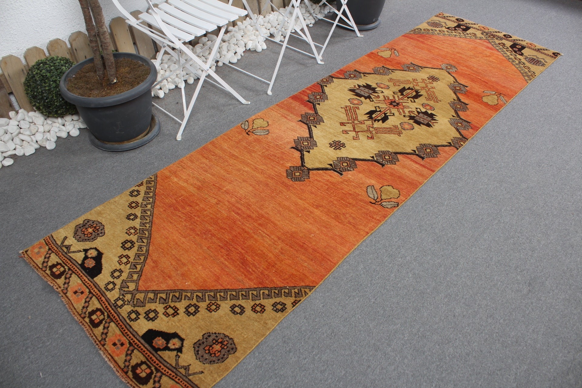 Türk Halısı, Turuncu 2.9x9.8 ft Runner Halısı, Koridor Halısı, Mutfak Halıları, Doğal Halılar, Yün Halılar, Fas Halıları, Vintage Halı