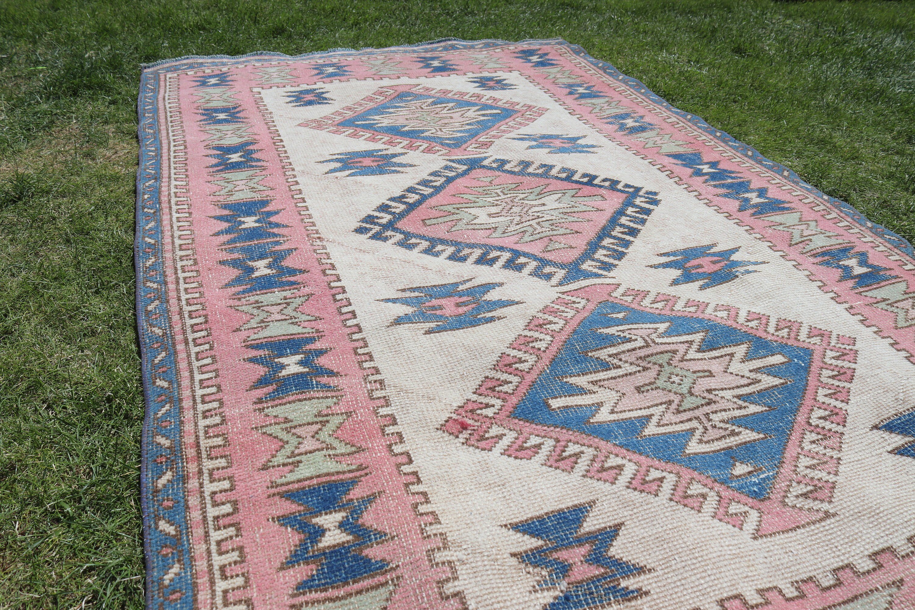 Düz Dokuma Halı, Vintage Halı, Boho Alan Halıları, Pembe Modern Halılar, 4.1x6.9 ft Alan Halısı, Yatak Odası Halıları, Etnik Halı, Türk Halısı, Oushak Alan Kilimi