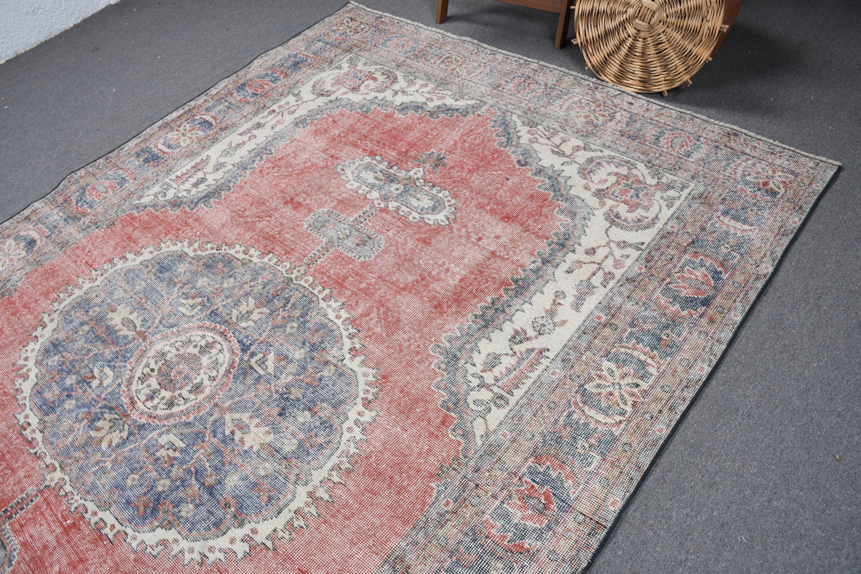 Salon Rugs, Vintage Rug, Turkish Rug, 6.6x10.1 ft Large Rug, Rugs for Living Room, Red Floor Rug, Wool Rug, Living Room Rug, Floor Rug