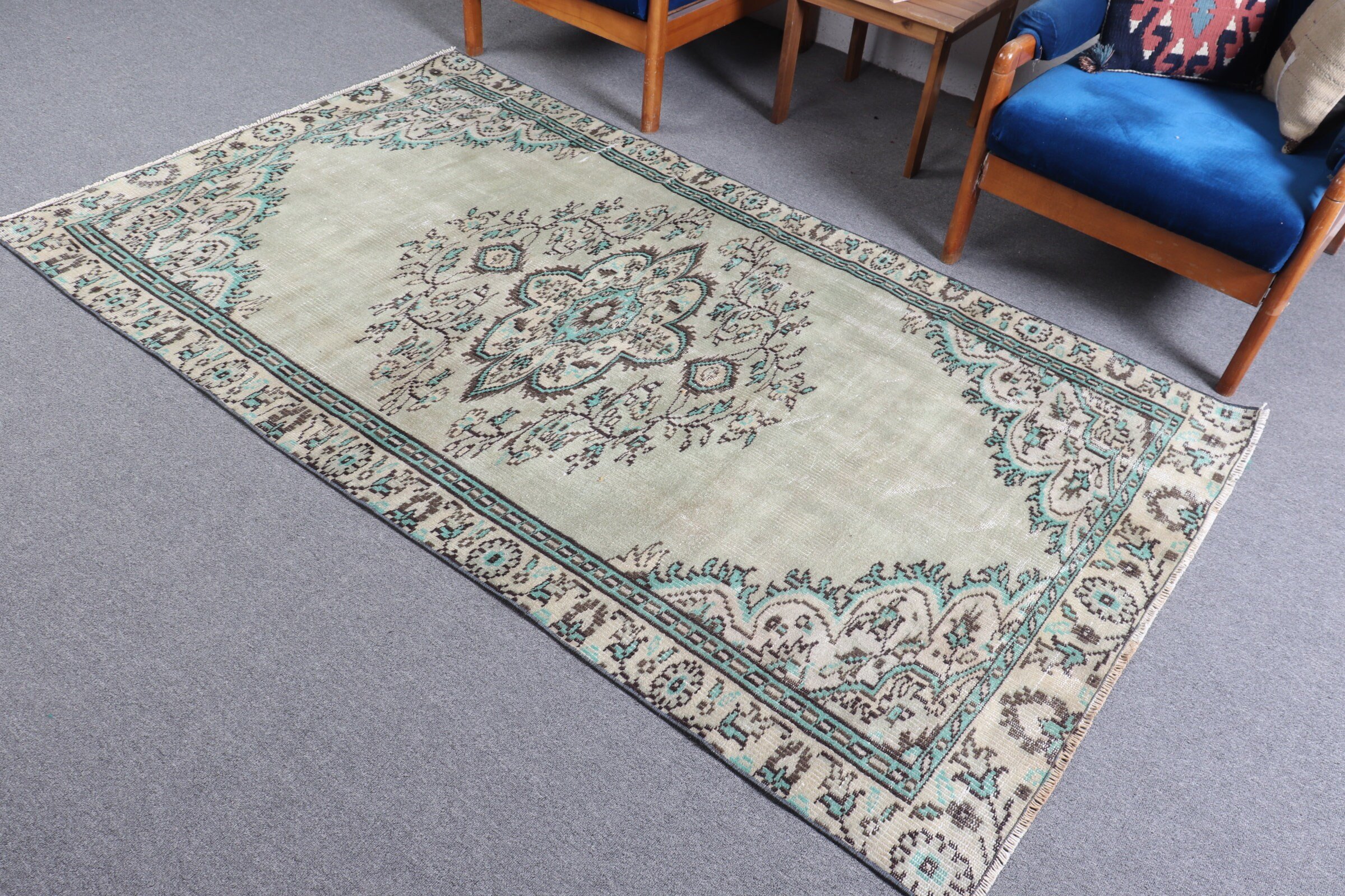 Living Room Rug, Vintage Rug, Cute Rug, 4.3x7.4 ft Area Rug, Green Bedroom Rug, Floor Rugs, Moroccan Rugs, Turkish Rug, Anatolian Rug