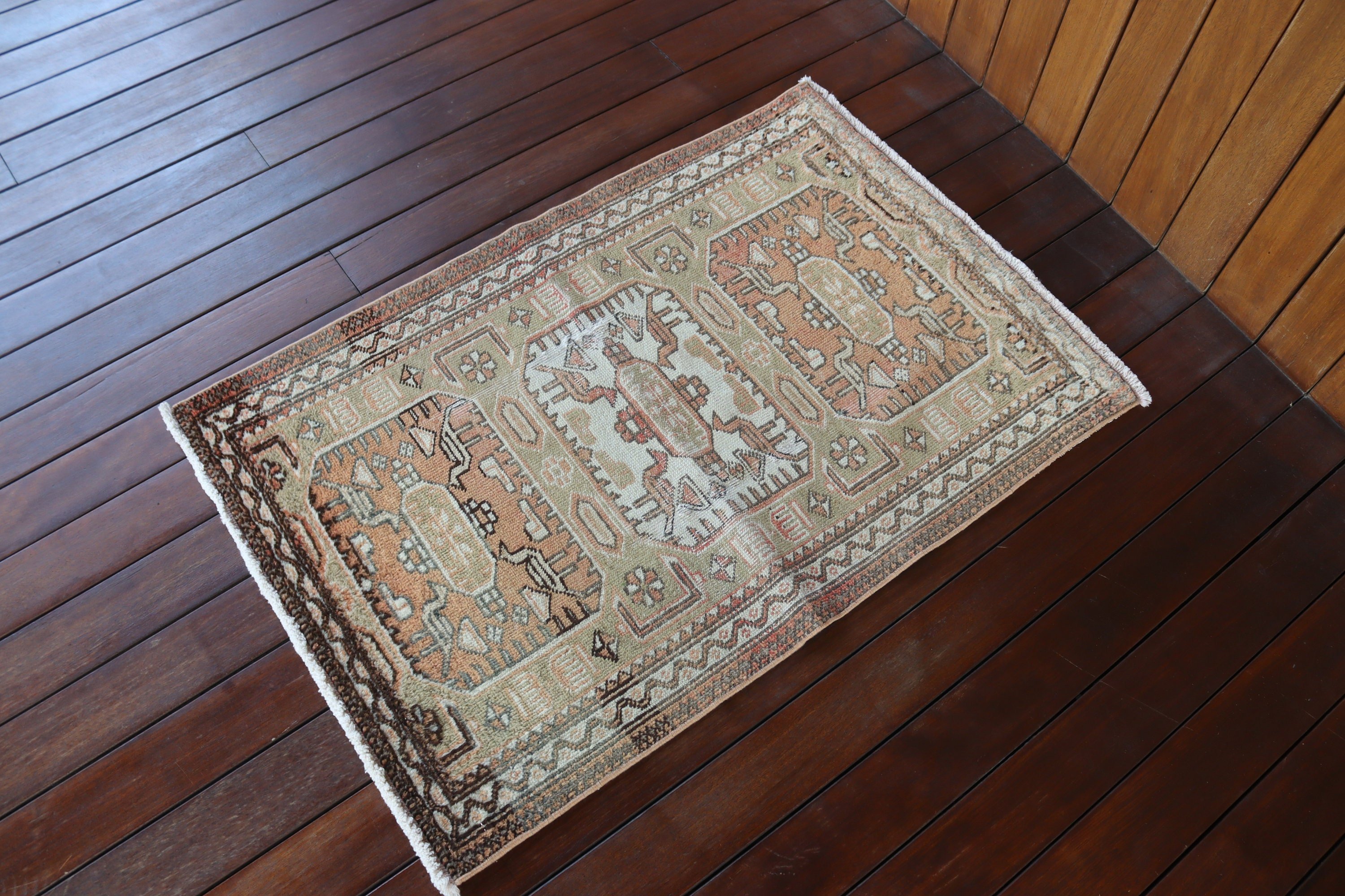 2.2x3.3 ft Küçük Halı, Duvara Asılı Halı, Kahverengi Antika Halı, Türk Halısı, Ofis Halıları, Vintage Halı, Mutfak Halıları, Banyo Halıları, Yün Halı