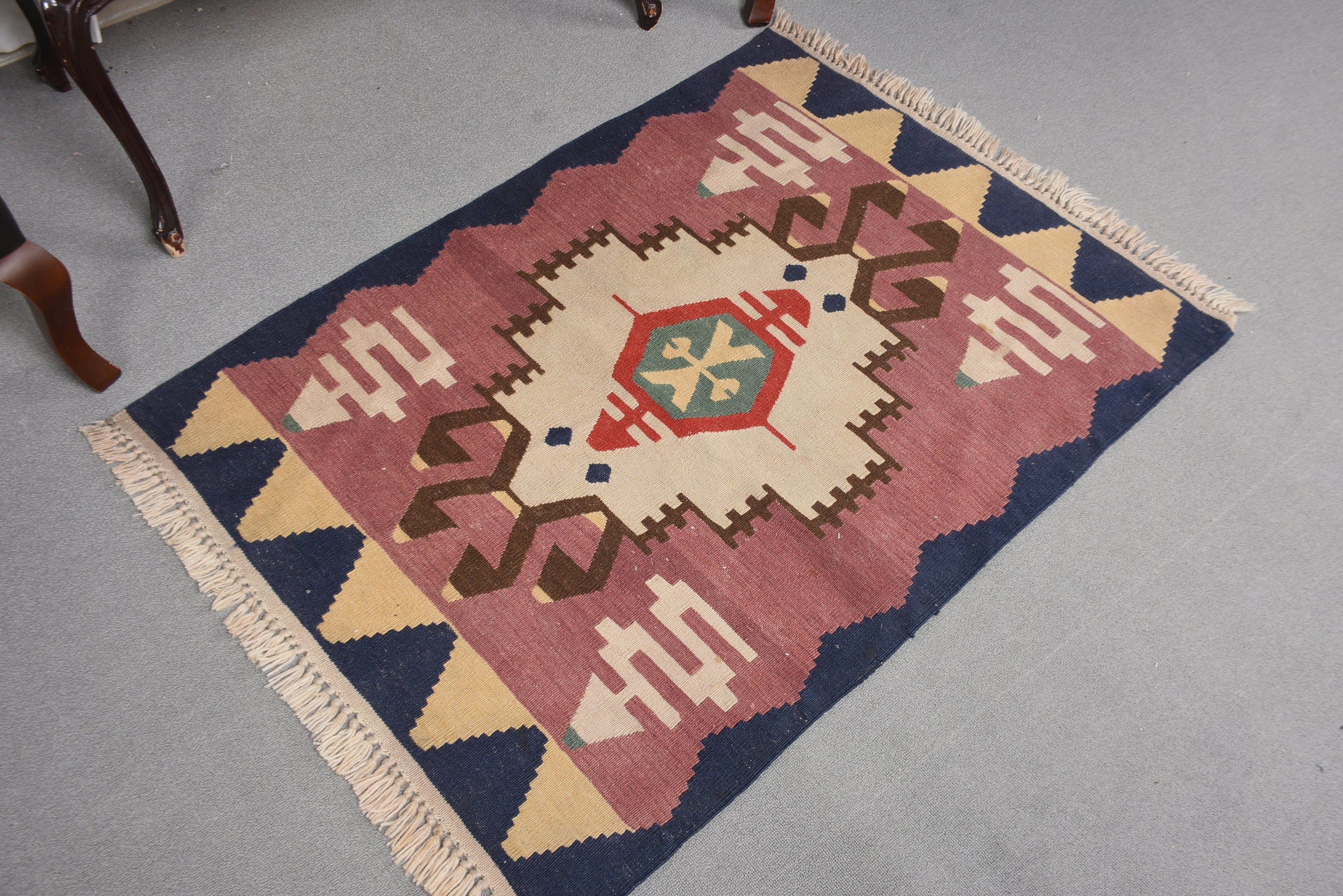 2.9x3.9 ft Küçük Halılar, Geometrik Halılar, Kilim, Giriş Halısı, Çocuk Halısı, Vintage Halılar, Pembe Geometrik Halılar, Türk Halısı, Fas Halıları