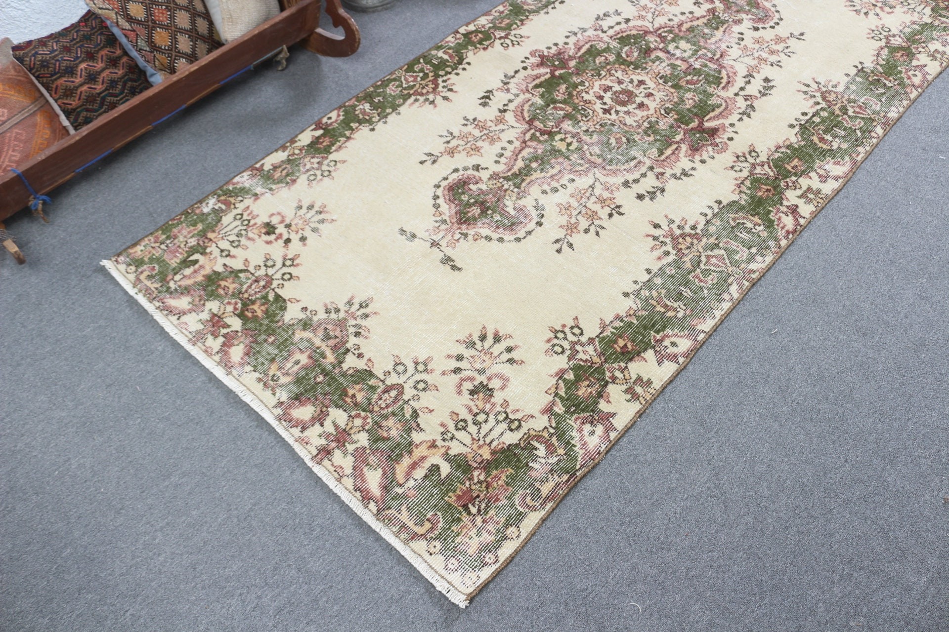 Rugs for Indoor, Retro Rug, Cool Rug, Vintage Rug, Indoor Rugs, Beige Wool Rug, 3.6x7.2 ft Area Rug, Floor Rug, Turkish Rugs, Oriental Rug