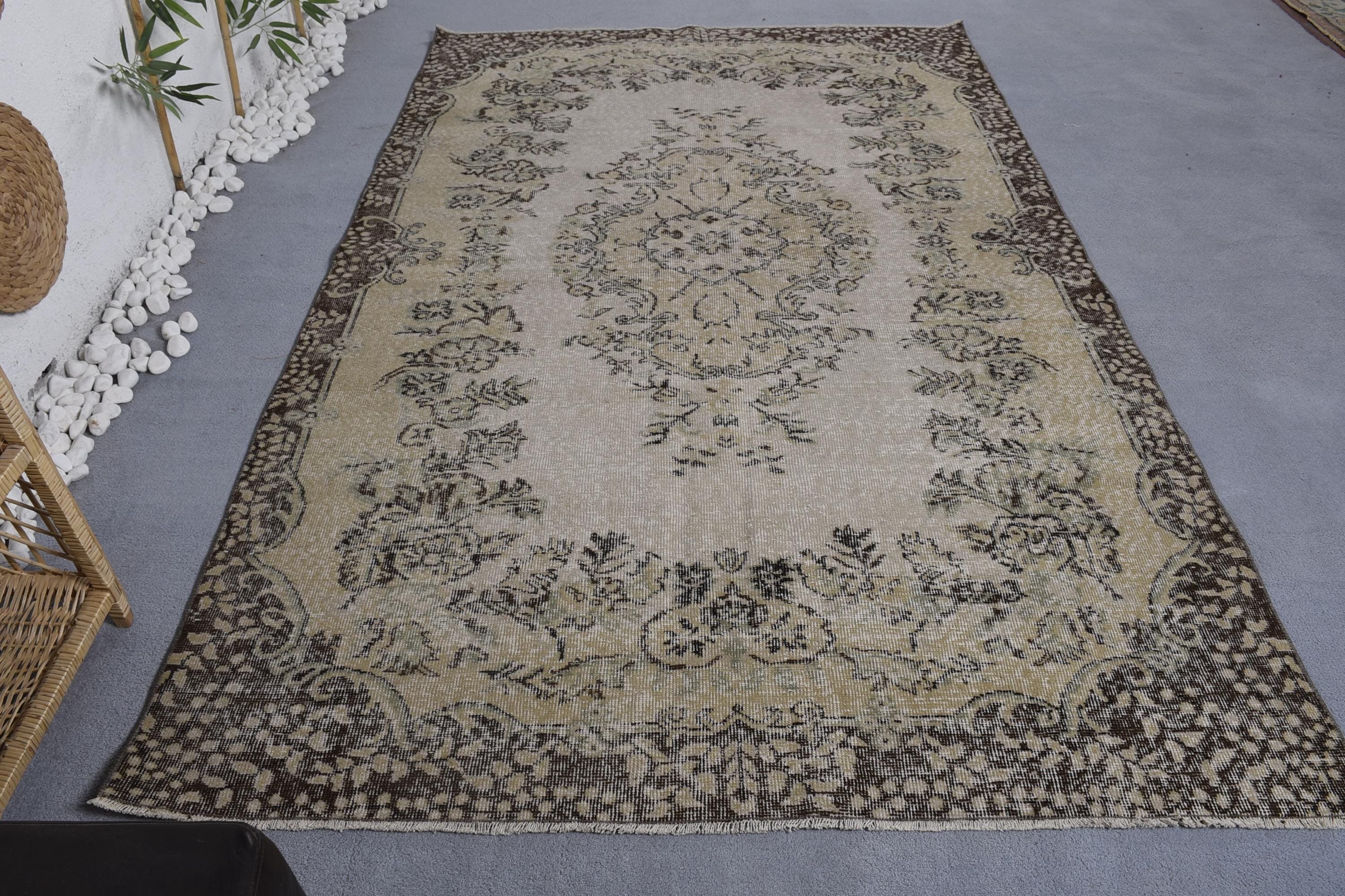 Bej Nötr Halılar, Türk Halıları, Oushak Halıları, Büyük Boho Halısı, 5,5x8,7 ft Büyük Halı, Vintage Halı, El Dokuma Halıları, Yemek Odası Halıları