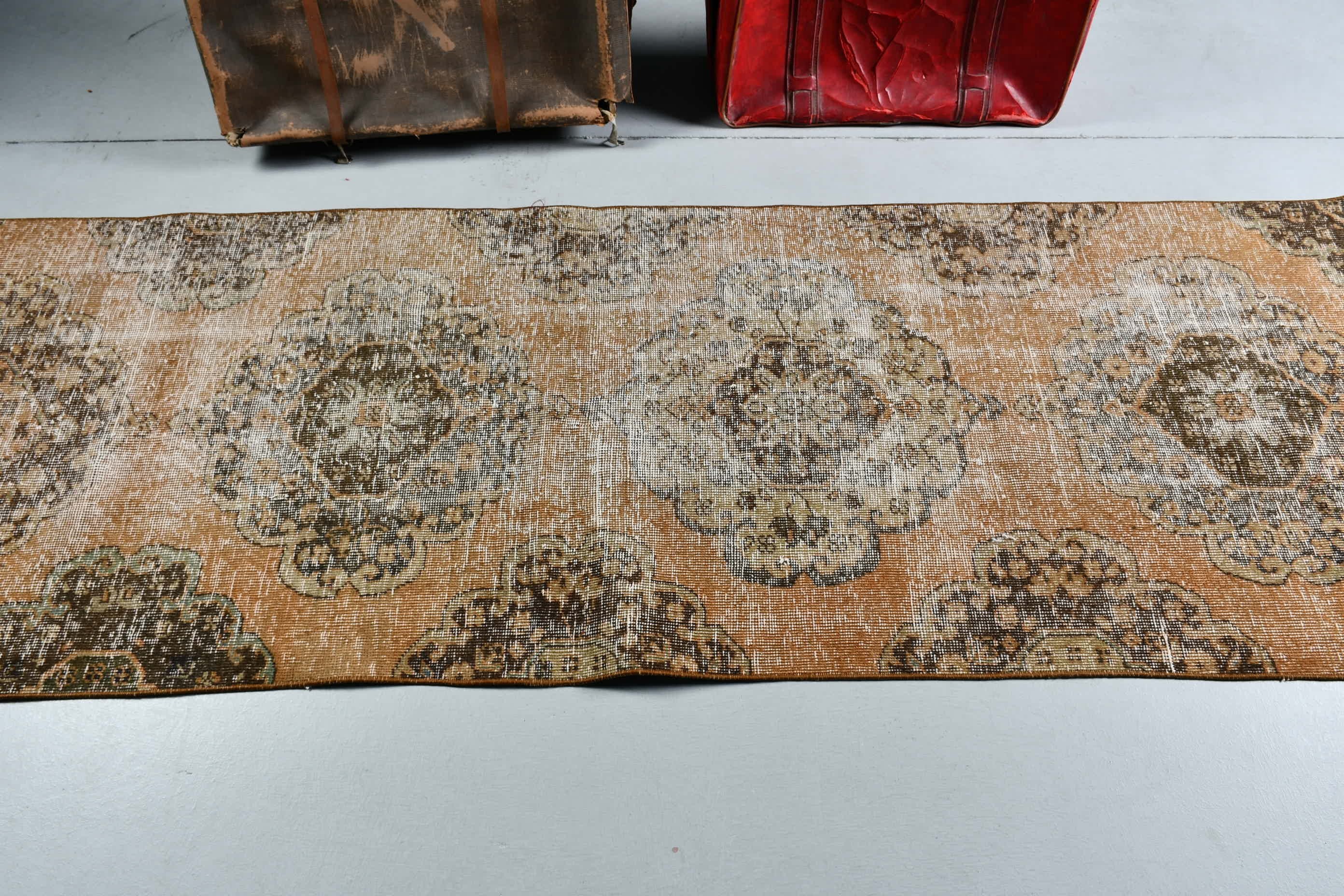 Oriental Rug, Brown Cool Rug, Corridor Rugs, Vintage Rug, Hallway Rug, Abstract Rugs, Turkish Rugs, 2.9x8.7 ft Runner Rug, Home Decor Rug