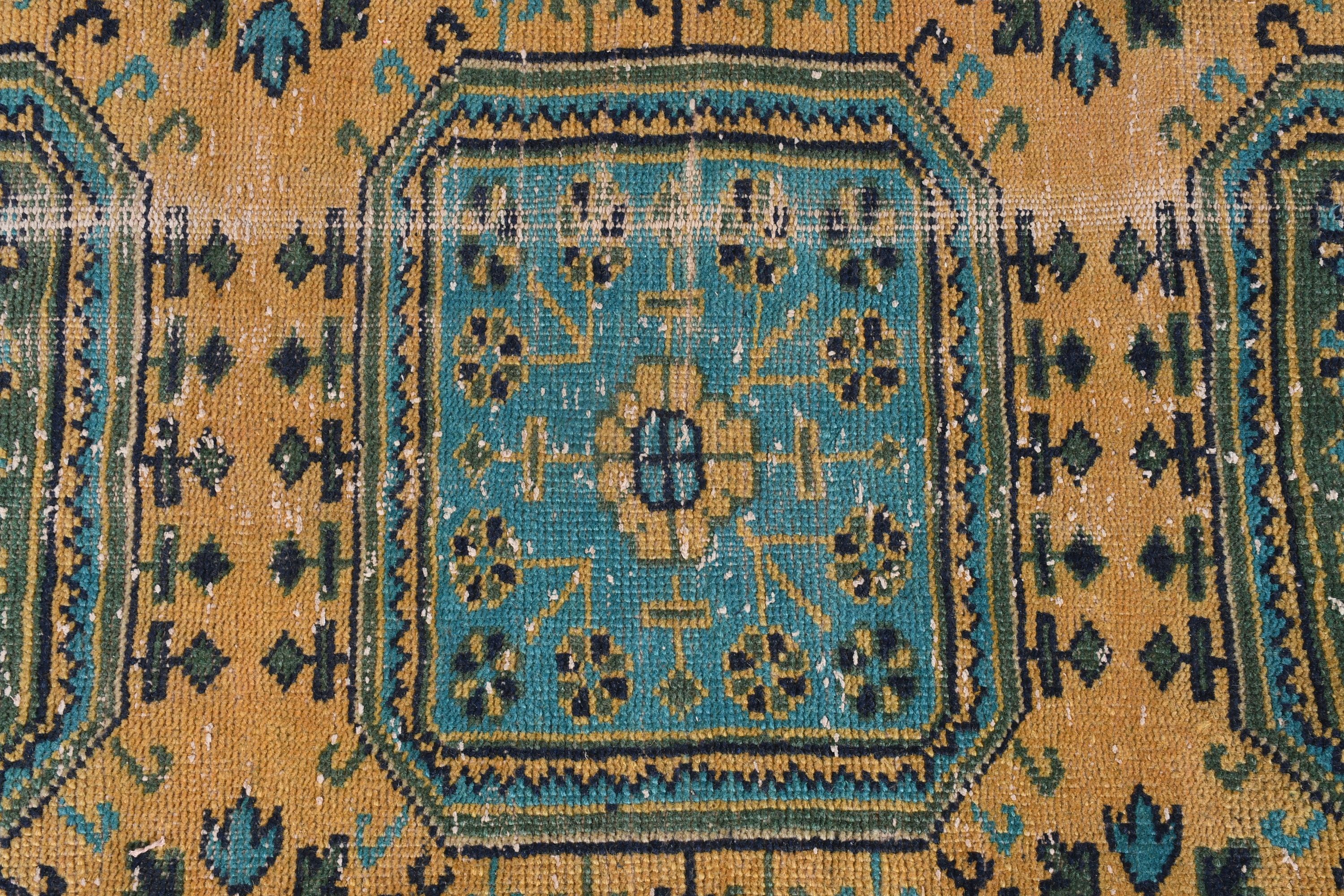 Sarı Oushak Halı, 2.5x10.9 ft Yolluk Halısı, Mutfak Halıları, Türk Halıları, Oryantal Halı, Mutfak Halıları, Vintage Halı, Parlak Halı, Koridor Halısı