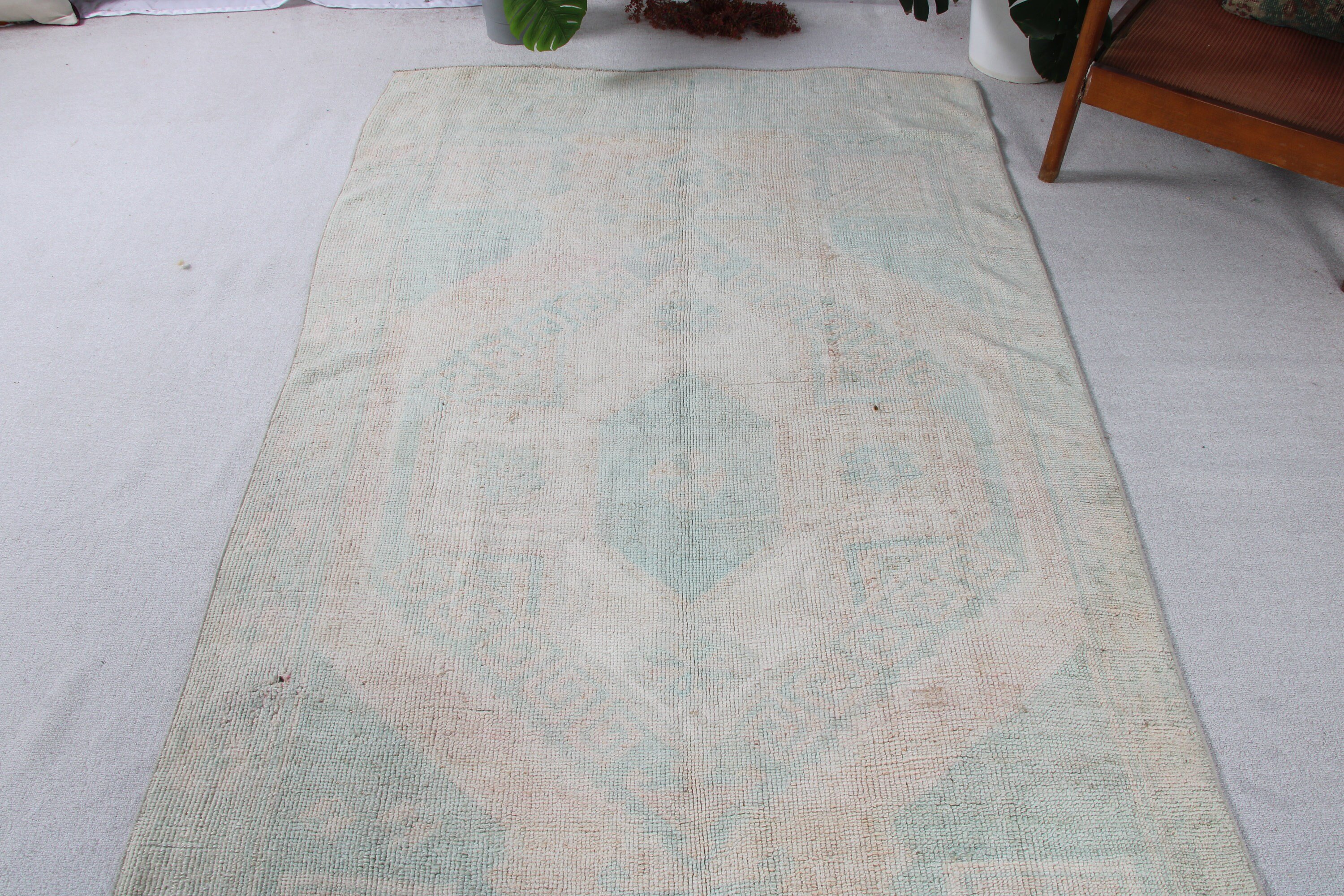 4.6x12.9 ft Runner Rug, Vintage Rugs, Oushak Rug, Boho Rug, Bedroom Rugs, Long Runner Rugs, White Antique Rugs, Corridor Rugs, Turkish Rugs