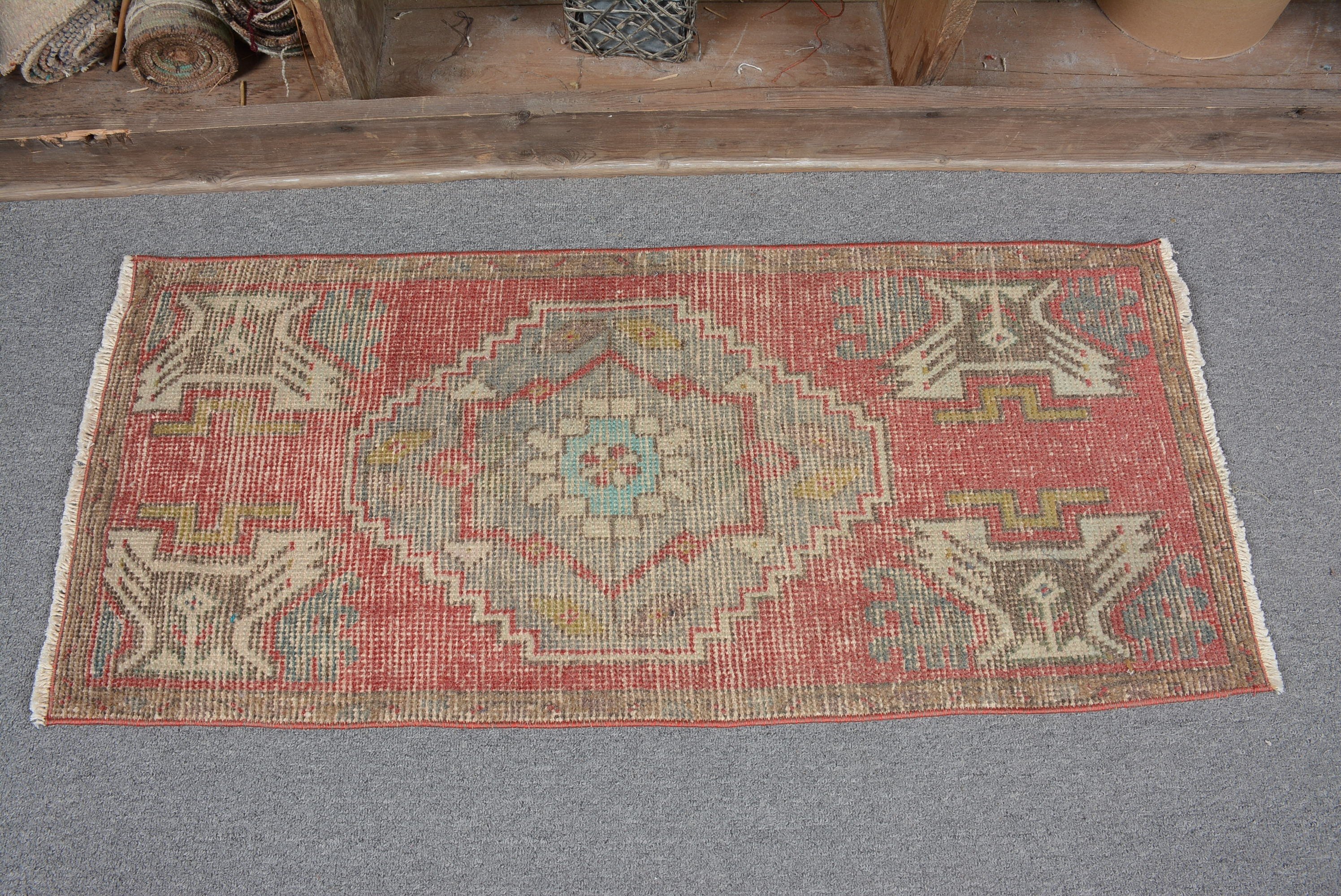 Red Moroccan Rugs, Cool Rug, Kitchen Rugs, 1.5x3.3 ft Small Rug, Rugs for Car Mat, Vintage Rugs, Car Mat Rug, Turkish Rug