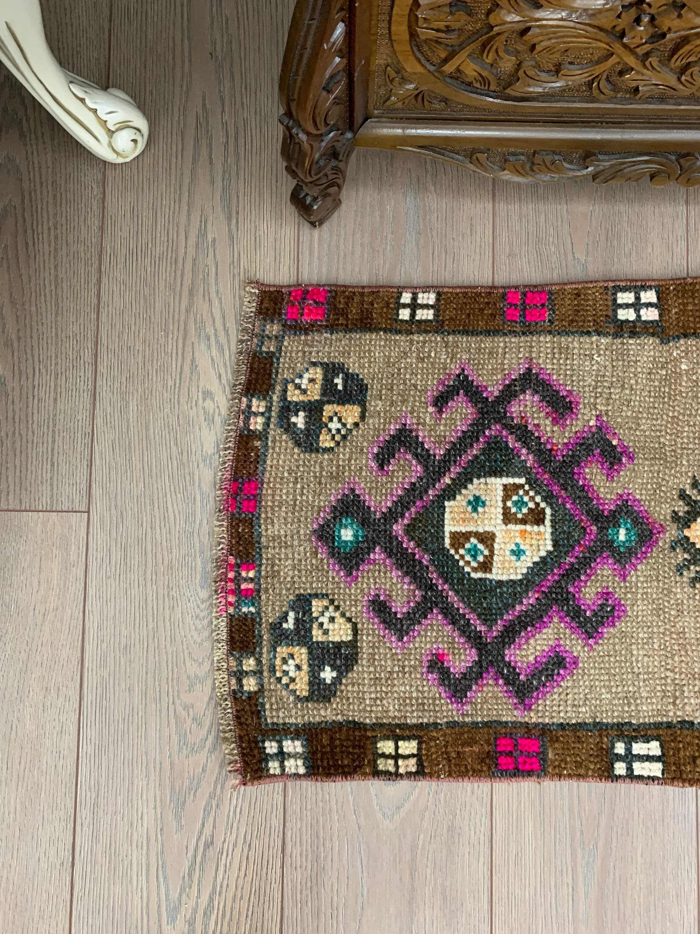 Vintage Rug, Floor Rug, Home Decor Rug, Brown  1.6x3.3 ft Small Rugs, Flatweave Rug, Door Mat Rugs, Turkish Rug, Nursery Rug