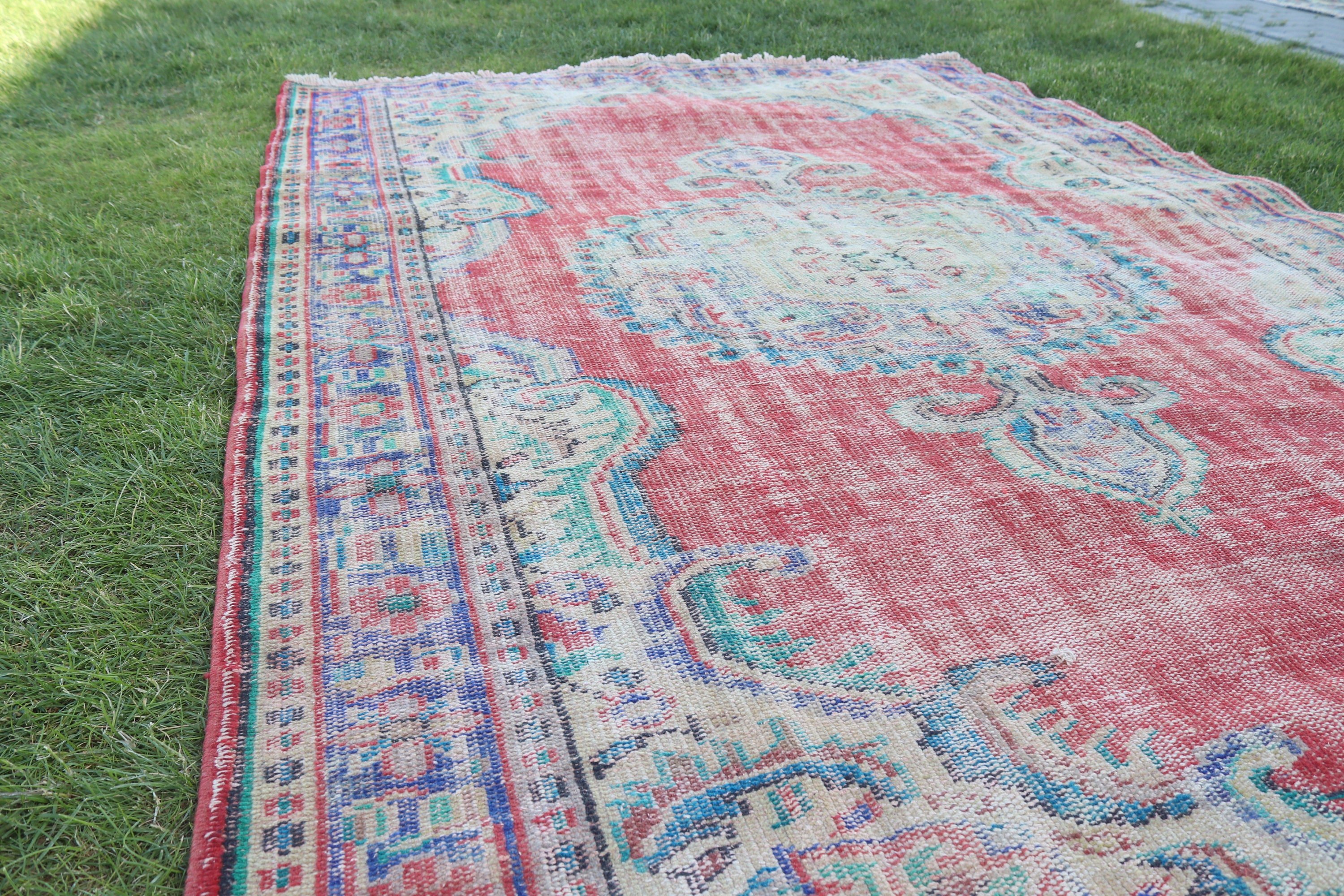 Bedroom Rug, Home Decor Rugs, Turkish Rug, Salon Rug, Organic Rugs, Red Home Decor Rugs, Vintage Rugs, 6x8.9 ft Large Rugs