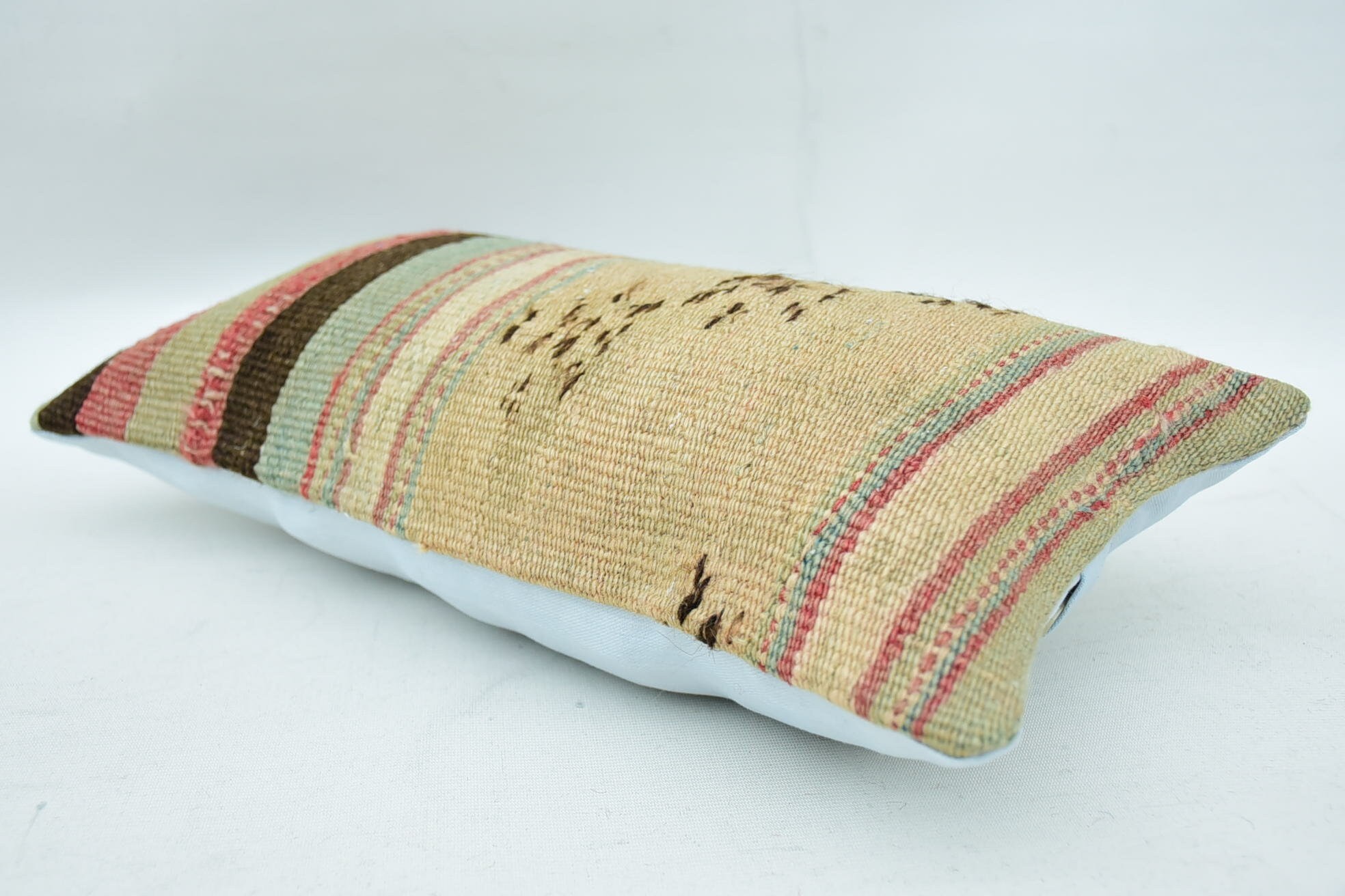 Kilim Rug Pillow Sham, Pillow for Couch, 8"x16" Beige Cushion, Handmade Kilim Cushion, Turkish Bench Pillow Cover, Antique Pillows