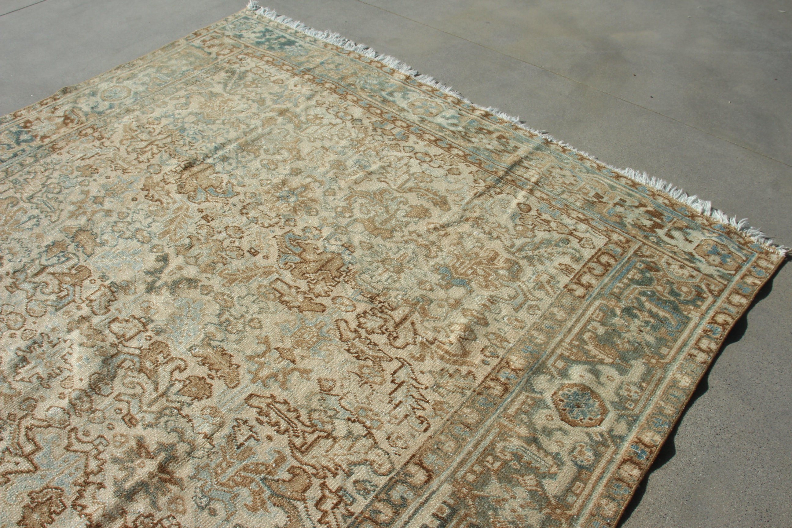 Turkish Rug, Antique Rug, Neutral Rug, Blue Statement Rugs, Vintage Rugs, Living Room Rug, Dining Room Rugs, 7.5x10.3 ft Oversize Rugs