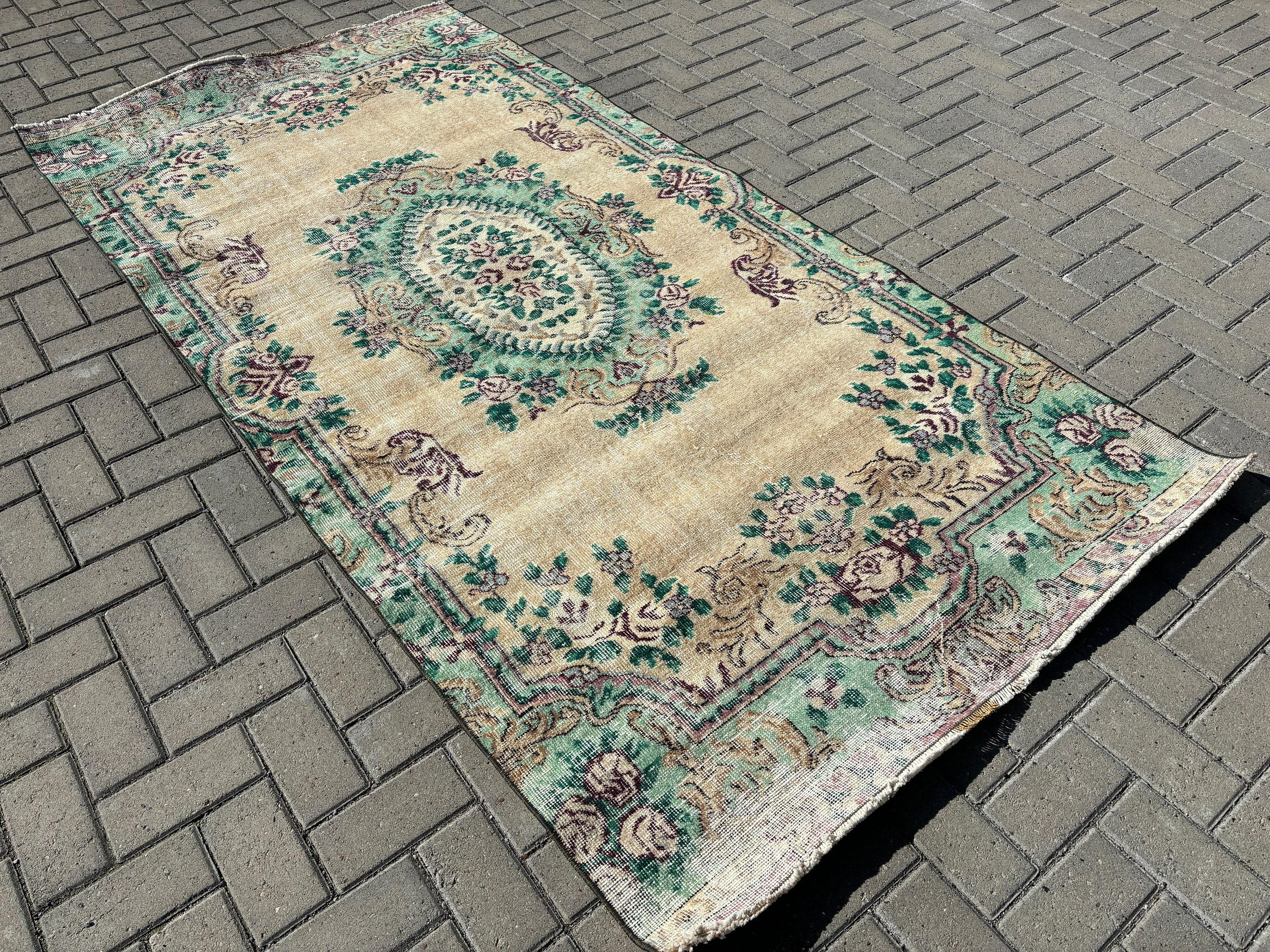 Yatak Odası Halıları, Türk Halıları, Bej El Dokuma Halılar, Oryantal Halı, 4.1x8.3 ft Alan Halısı, Yün Halılar, Vintage Halı, Türkiye Halıları, Oturma Odası Halısı