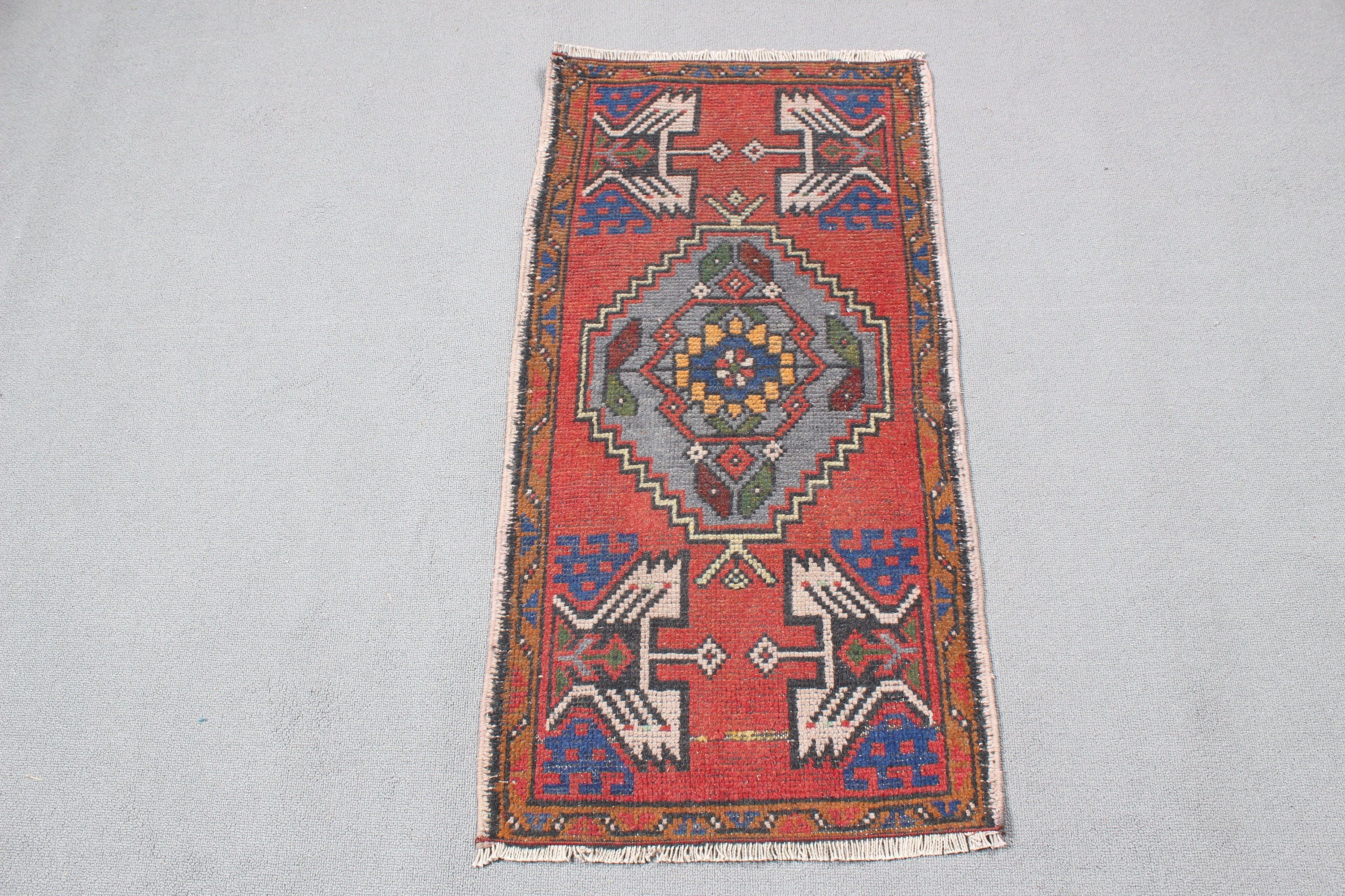 Kırmızı Modern Halılar, Türk Halıları, Havalı Halı, Çocuk Odası Halıları, Küçük Vintage Halı, Araba Paspas Halısı, Vintage Halılar, Yün Halı, 1.6x3.1 ft Küçük Halılar