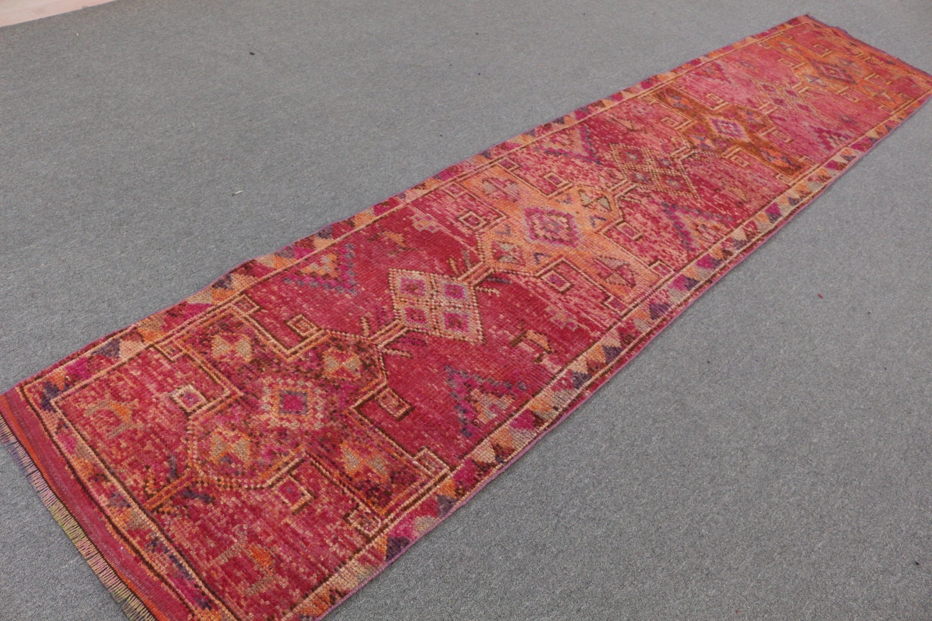 2.6x11.8 ft Runner Rug, Corridor Rug, Vintage Rug, Pink Kitchen Rug, Rugs for Corridor, Designer Rug, Turkish Rug, Cool Rug, Kitchen Rug