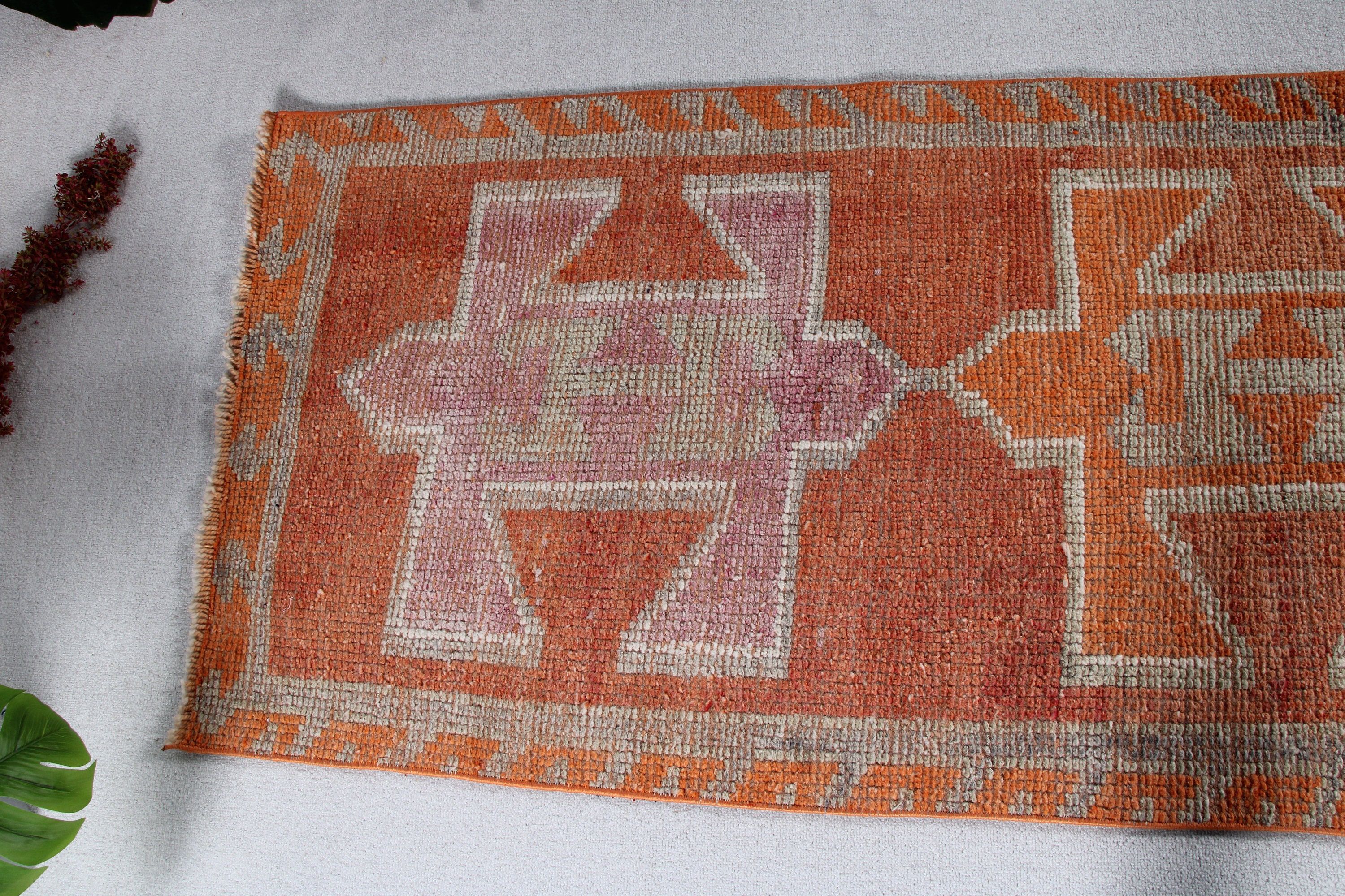 Handwoven Rugs, 2.7x10.5 ft Runner Rugs, Turkish Rugs, Corridor Rugs, Floor Rugs, Boho Rugs, Orange Handwoven Rugs, Vintage Rugs, Stair Rug