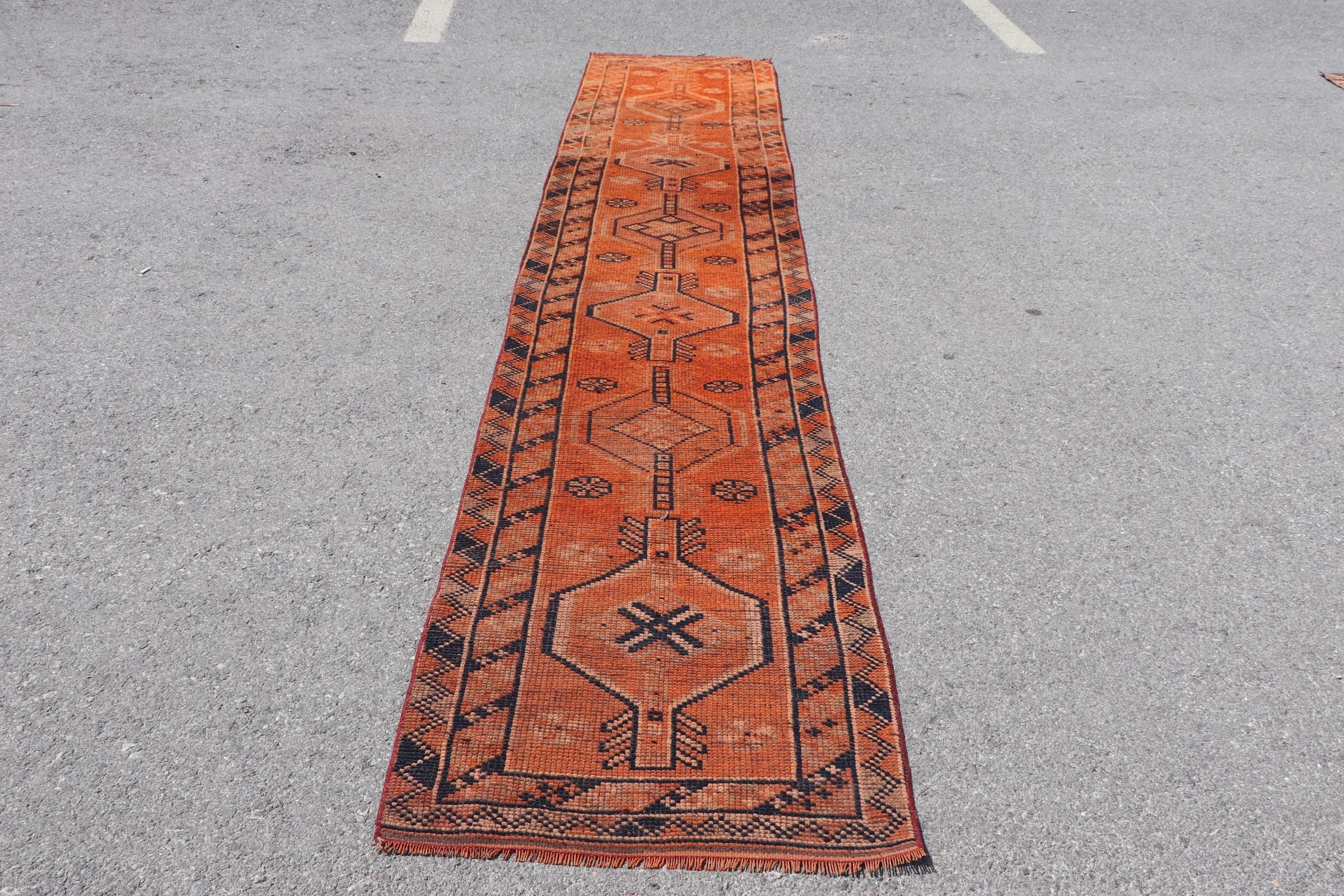 Moroccan Rug, Turkish Rugs, Rugs for Hallway, Vintage Rugs, Orange Floor Rug, 2.5x11.9 ft Runner Rug, Kitchen Rug, Corridor Rug, Cool Rugs