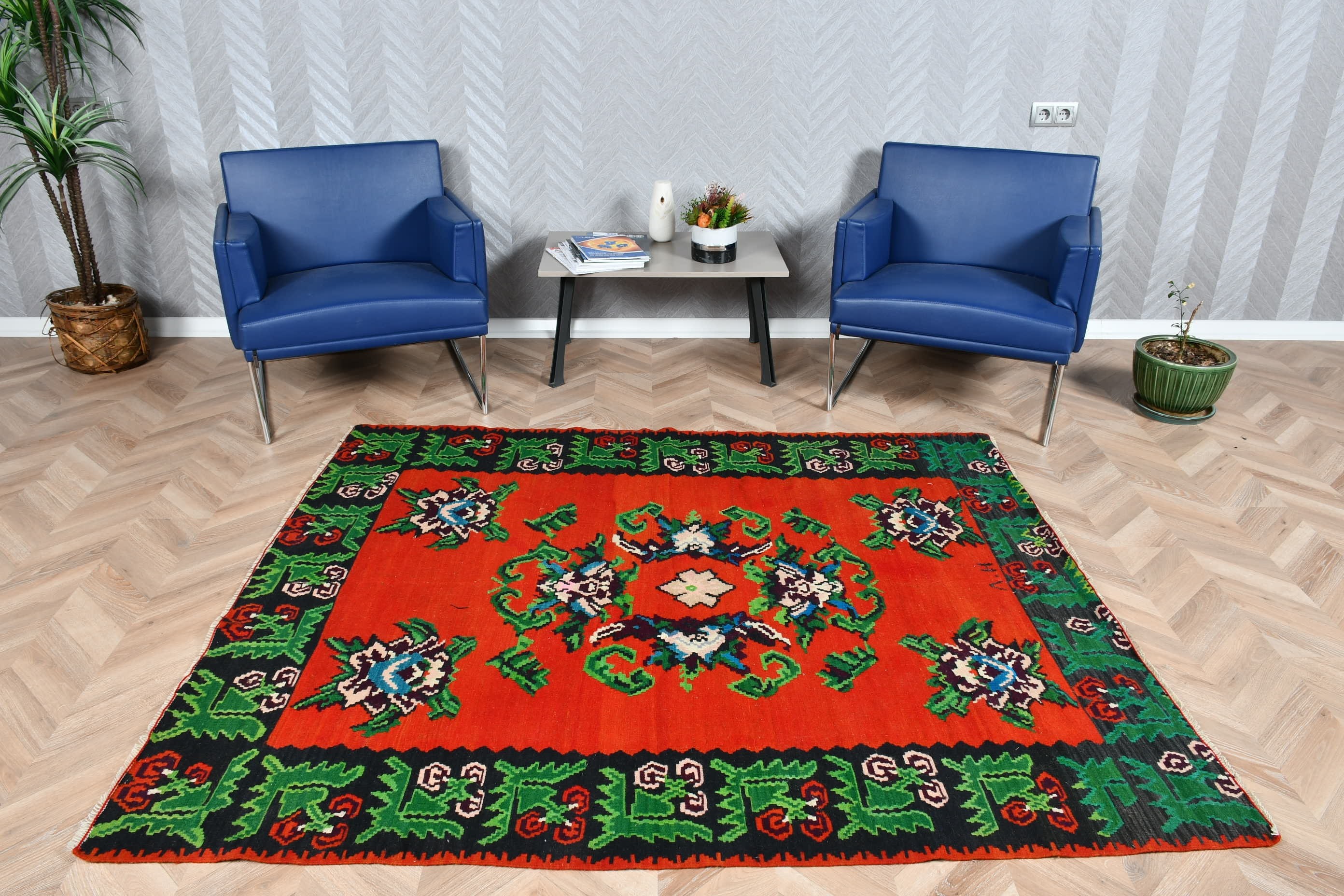 Turkish Rugs, Kitchen Rug, Nursery Rugs, Moroccan Rugs, Red Bedroom Rugs, Vintage Rugs, Living Room Rugs, Kilim, 5.3x6.5 ft Area Rug