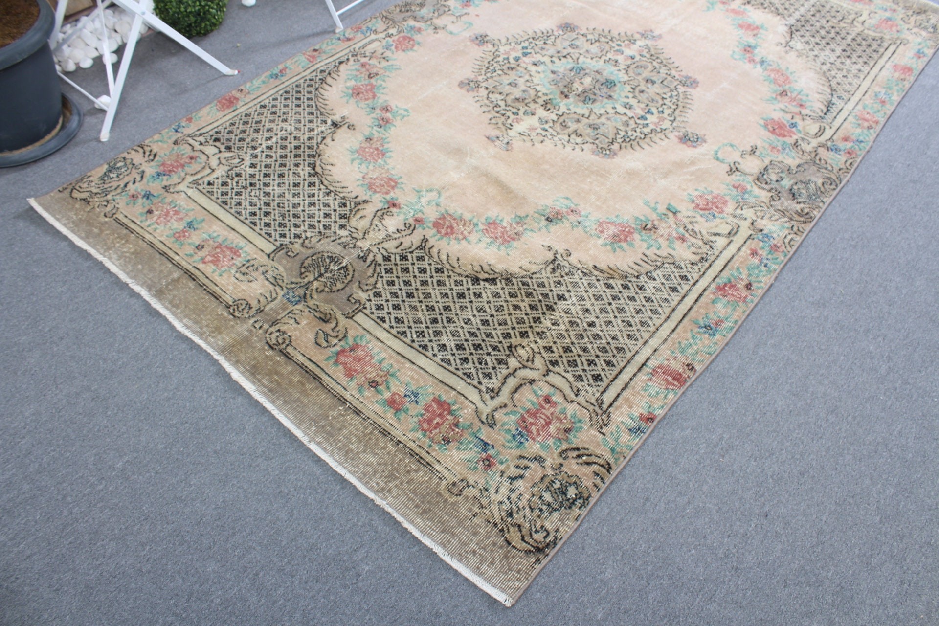 Wool Rug, Beige Home Decor Rug, Dorm Rug, Vintage Rugs, Turkish Rug, Salon Rugs, Dining Room Rug, 4.8x8.6 ft Large Rug