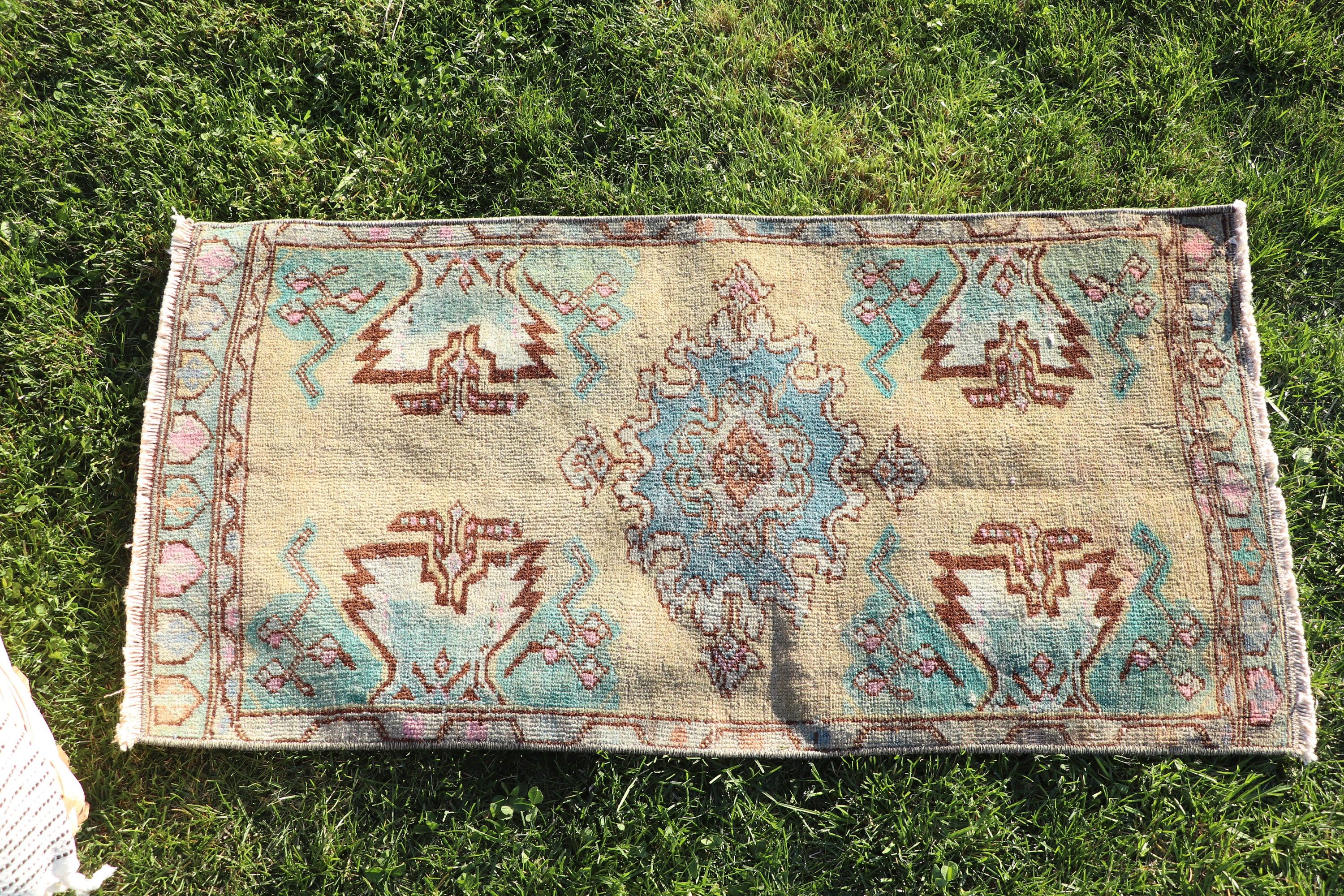 Vintage Rug, Turkish Rugs, Small Boho Rugs, Handmade Rug, Car Mat Rugs, 1.5x2.9 ft Small Rugs, Oriental Rug, Green Antique Rug, Neutral Rug