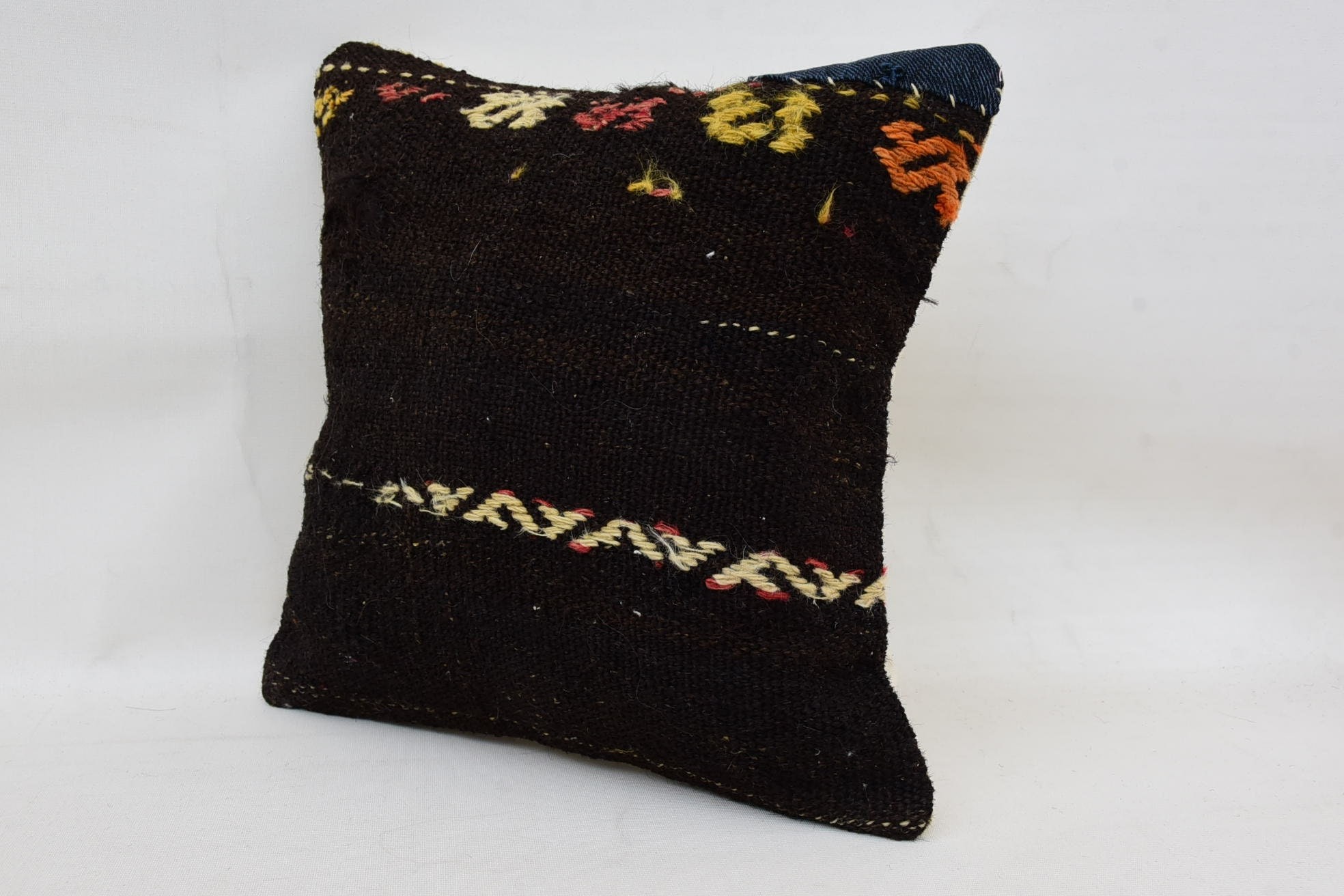 Kilim Pillow, Vintage Kilim Pillow, 14"x14" Brown Cushion Cover, Ethnical Kilim Rug Pillow, Pattern Throw Pillow Case