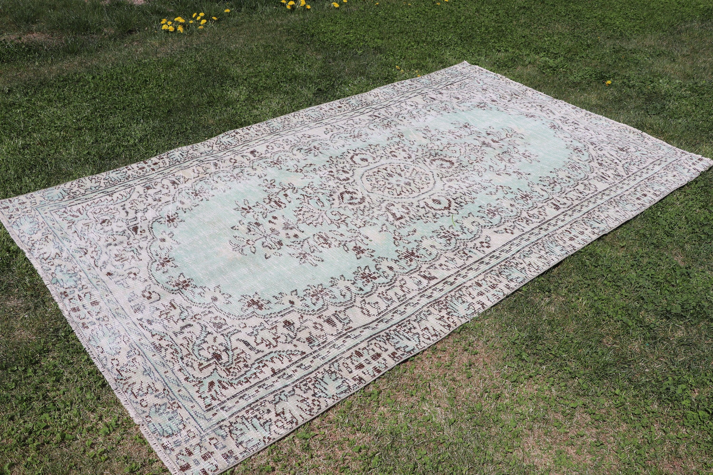 Boho Halı, Büyük Vintage Halılar, Yeşil Lüks Halı, Türk Halısı, Anadolu Halısı, 4.9x8.6 ft Büyük Halılar, Yemek Odası Halıları, Vintage Halı, Yün Halılar