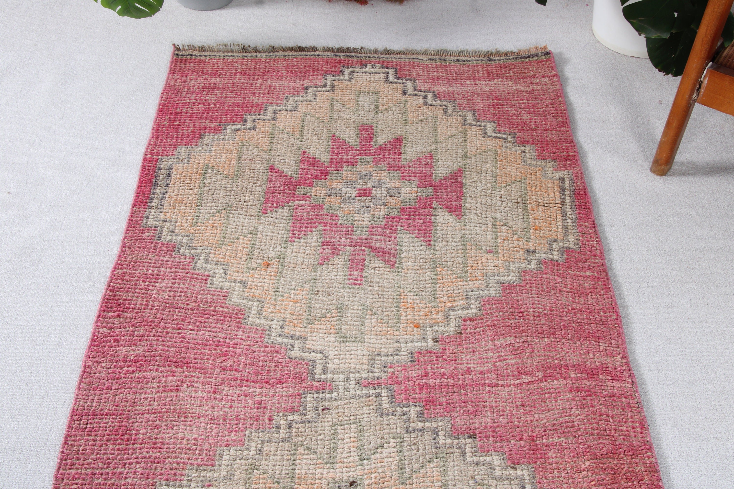 Kitchen Rugs, Stair Rug, Vintage Rugs, Boho Rug, Pink Oushak Rug, Anatolian Rugs, 3x10.4 ft Runner Rug, Turkish Rugs