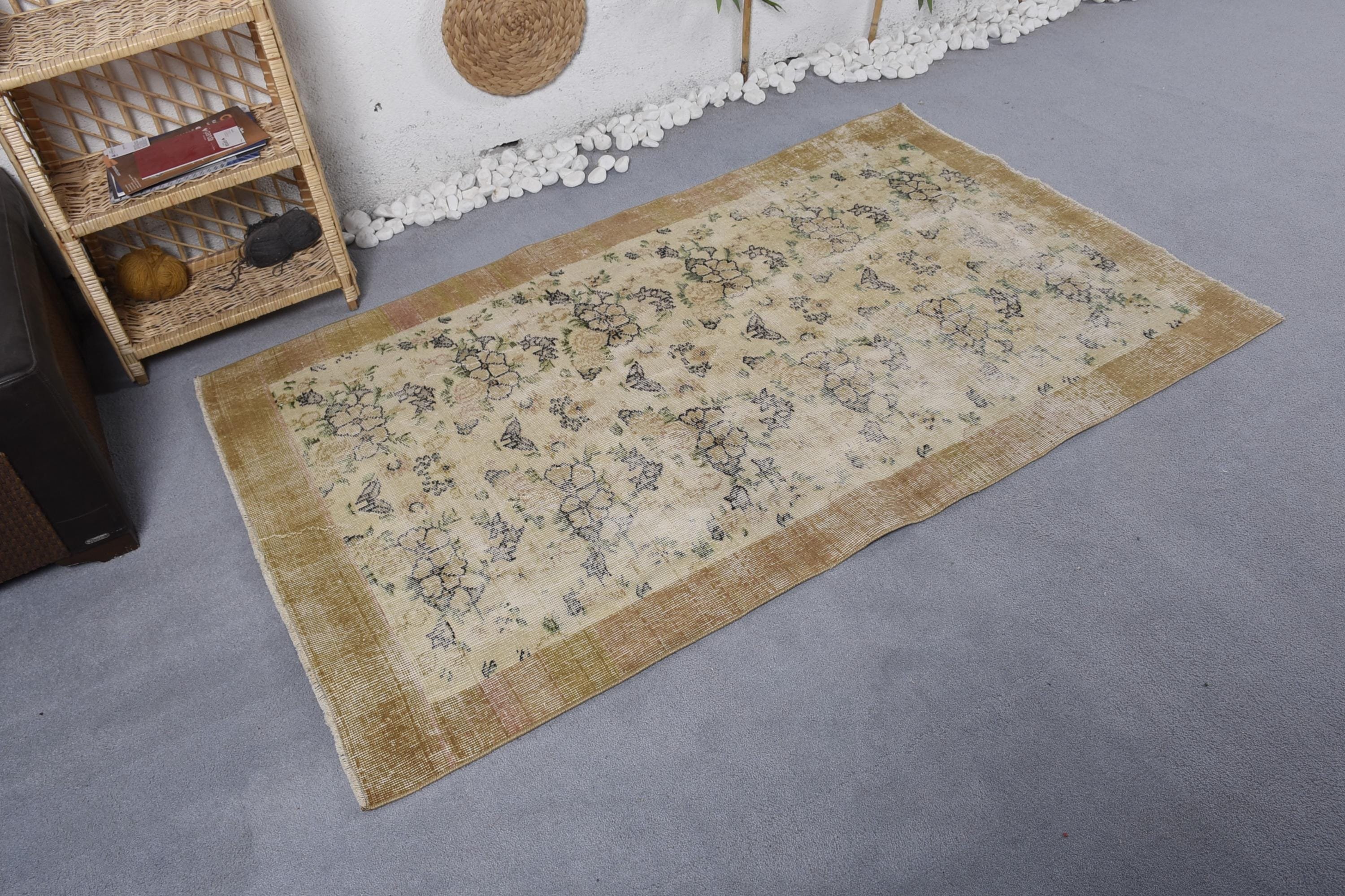 Modern Halı, Ofis Halısı, Boho Vurgulu Halı, 3,8x6,1 ft Vurgulu Halılar, Vintage Halı, Dekoratif Halılar, Türk Halıları, Bej Boho Halıları, Yün Halıları