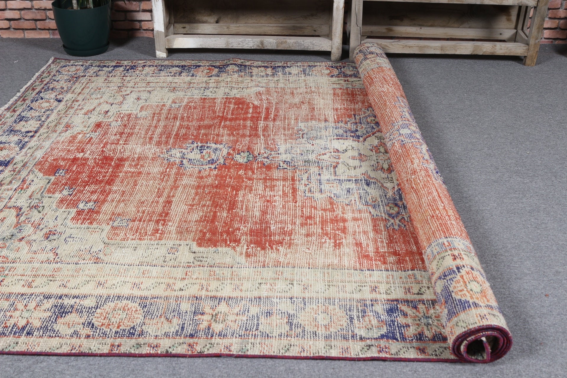 Turkish Rug, Vintage Rugs, Red Bedroom Rug, Living Room Rug, 5.8x8.5 ft Large Rug, Oushak Rug, Art Rugs, Dining Room Rug, Kitchen Rug