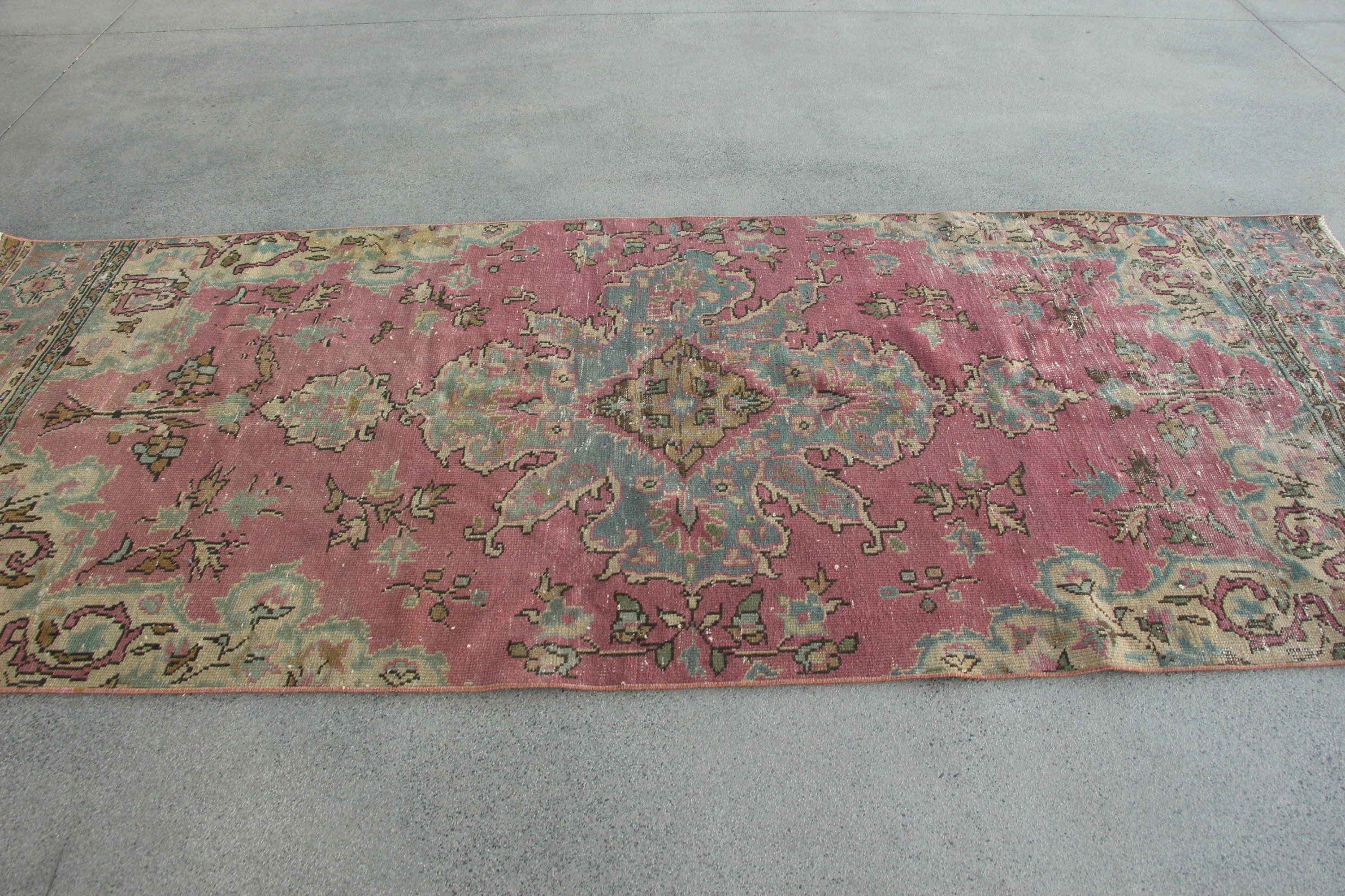 Living Room Rug, 4.1x10 ft Large Rugs, Custom Rug, Turkish Rugs, Vintage Rugs, Home Decor Rugs, Pink Antique Rug, Salon Rug