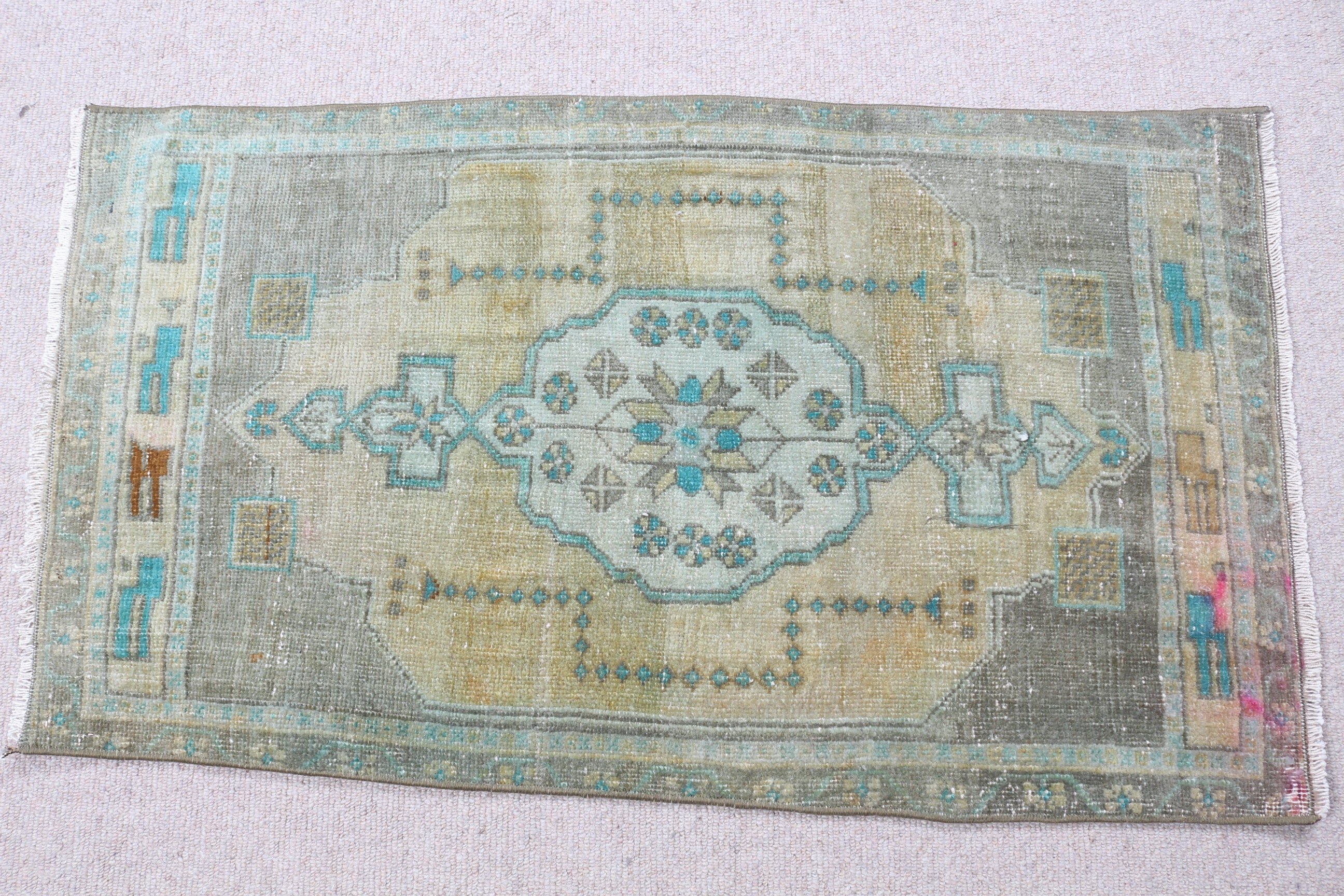 1.8x3.2 ft Küçük Halı, Vintage Halılar, Çocuk Odası Halıları, Yer Halısı, Türk Halısı, Banyo Halısı, Ev Dekor Halıları, Yeşil Oryantal Halı, Araba Paspas Halısı