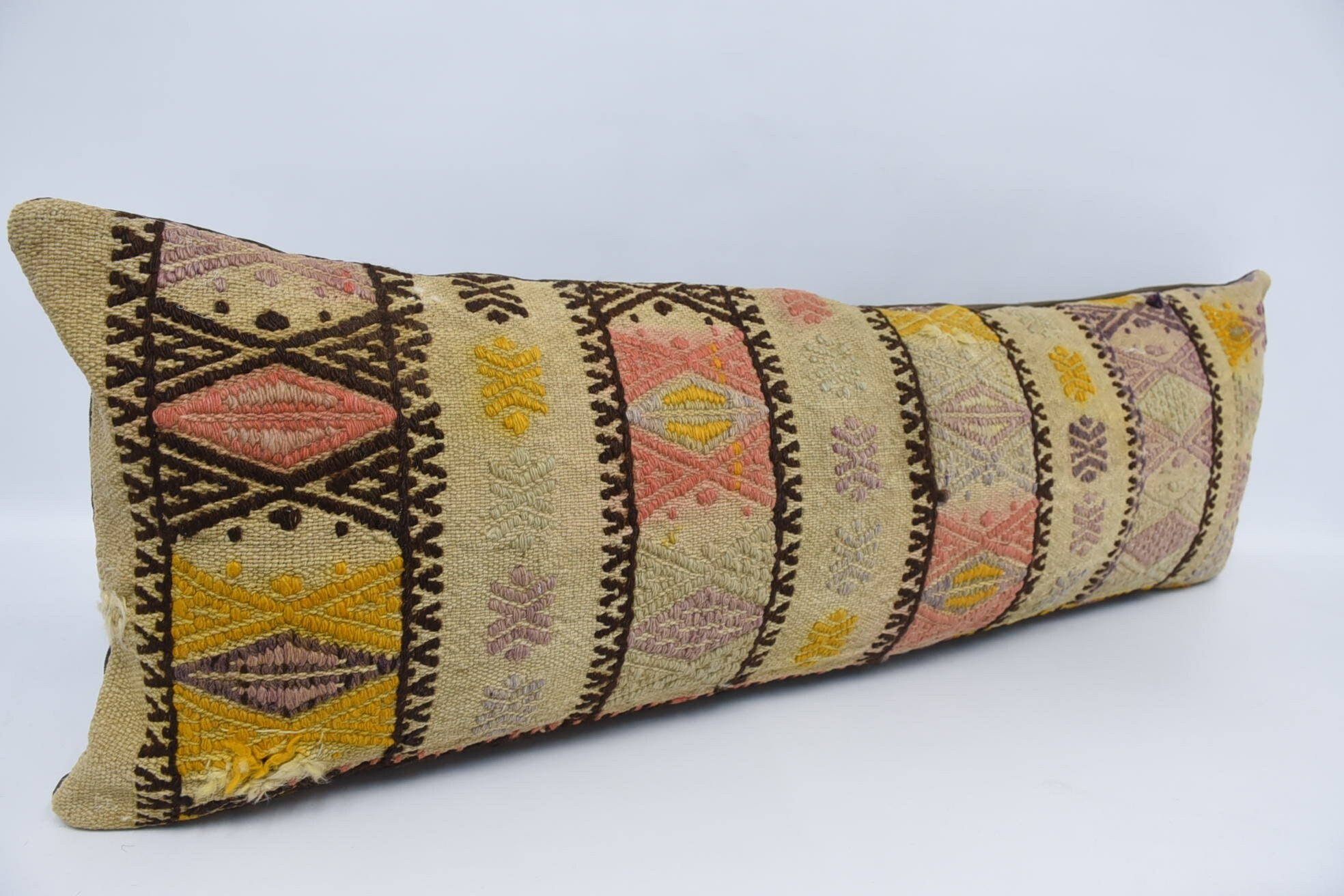 Rustik Yastık Kılıfı, Rustik Yastık Şemsi, Kilim Minder Şemsi, Kanepe Yastık, Hediye Yastık, 16"x48" Bej Kırlent, Oryantal Yastık