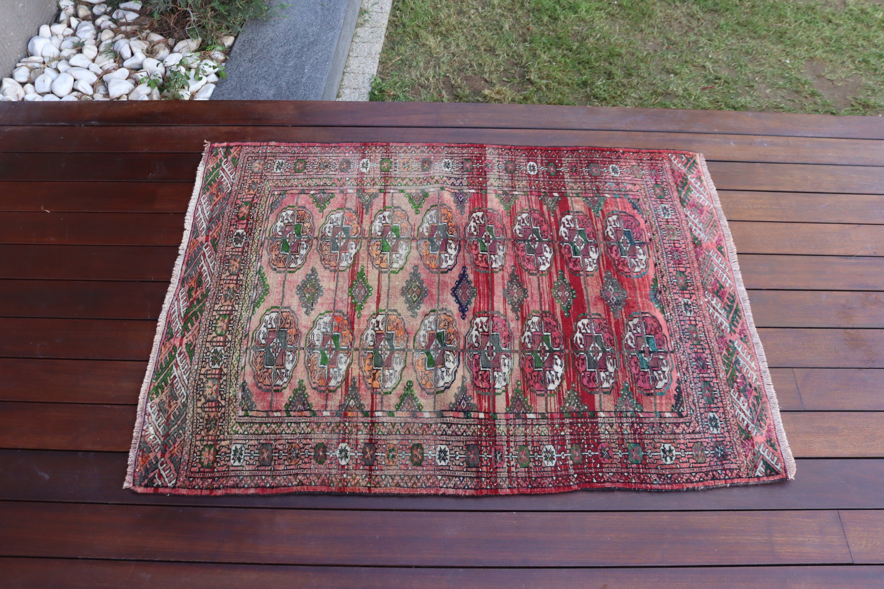 Yün Halılar, Geleneksel Halılar, Türk Halıları, Vintage Halı, Kırmızı Oushak Halıları, Yatak Odası Halısı, 2,7x3,7 ft Küçük Halı, Kapı Paspası Halıları