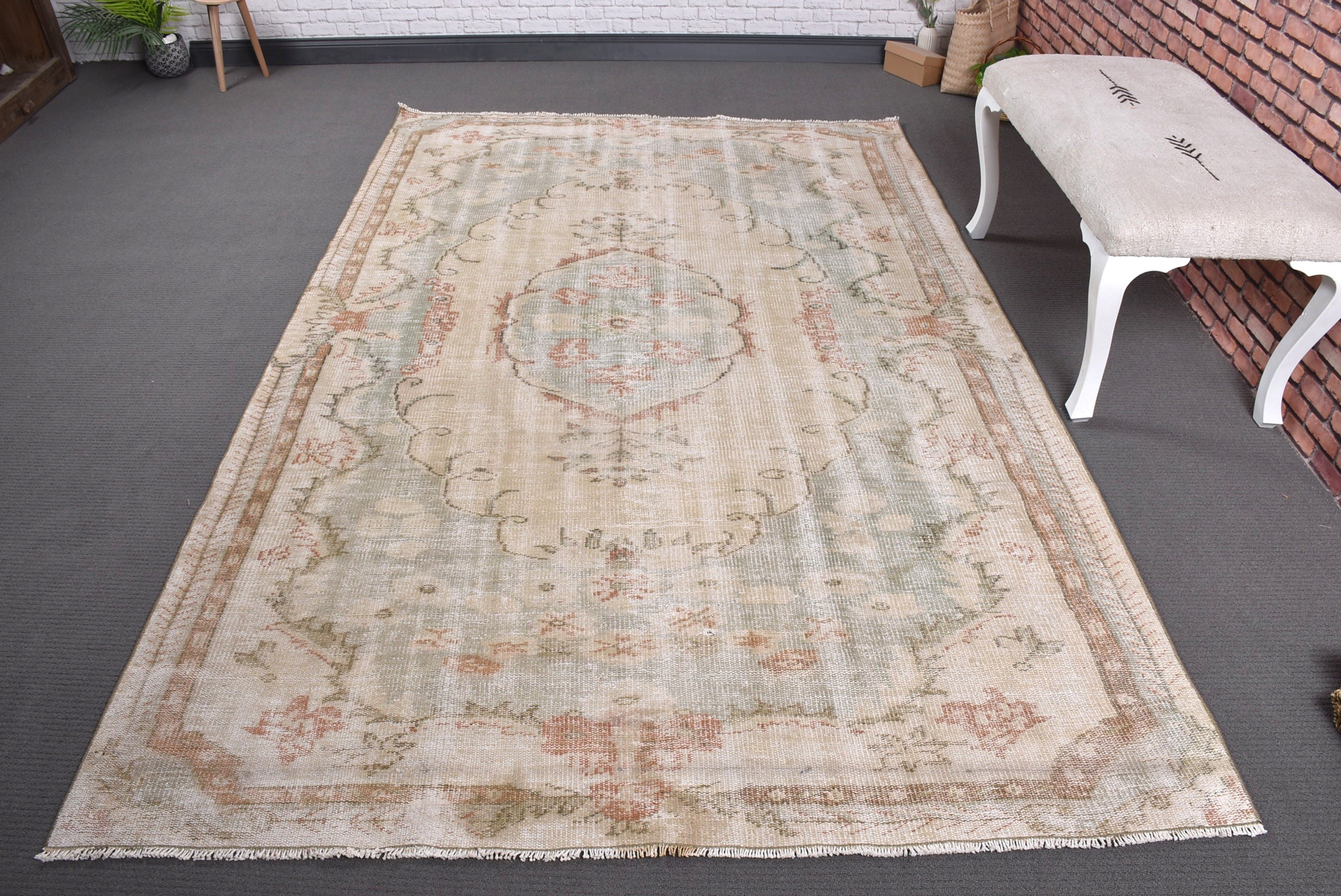 Bej Mutfak Halısı, Vintage Halılar, Geometrik Halılar, Ev Dekorasyonu Halısı, Büyük Boho Halıları, Yemek Odası Halısı, Türk Halıları, 5,7x8,5 ft Büyük Halı