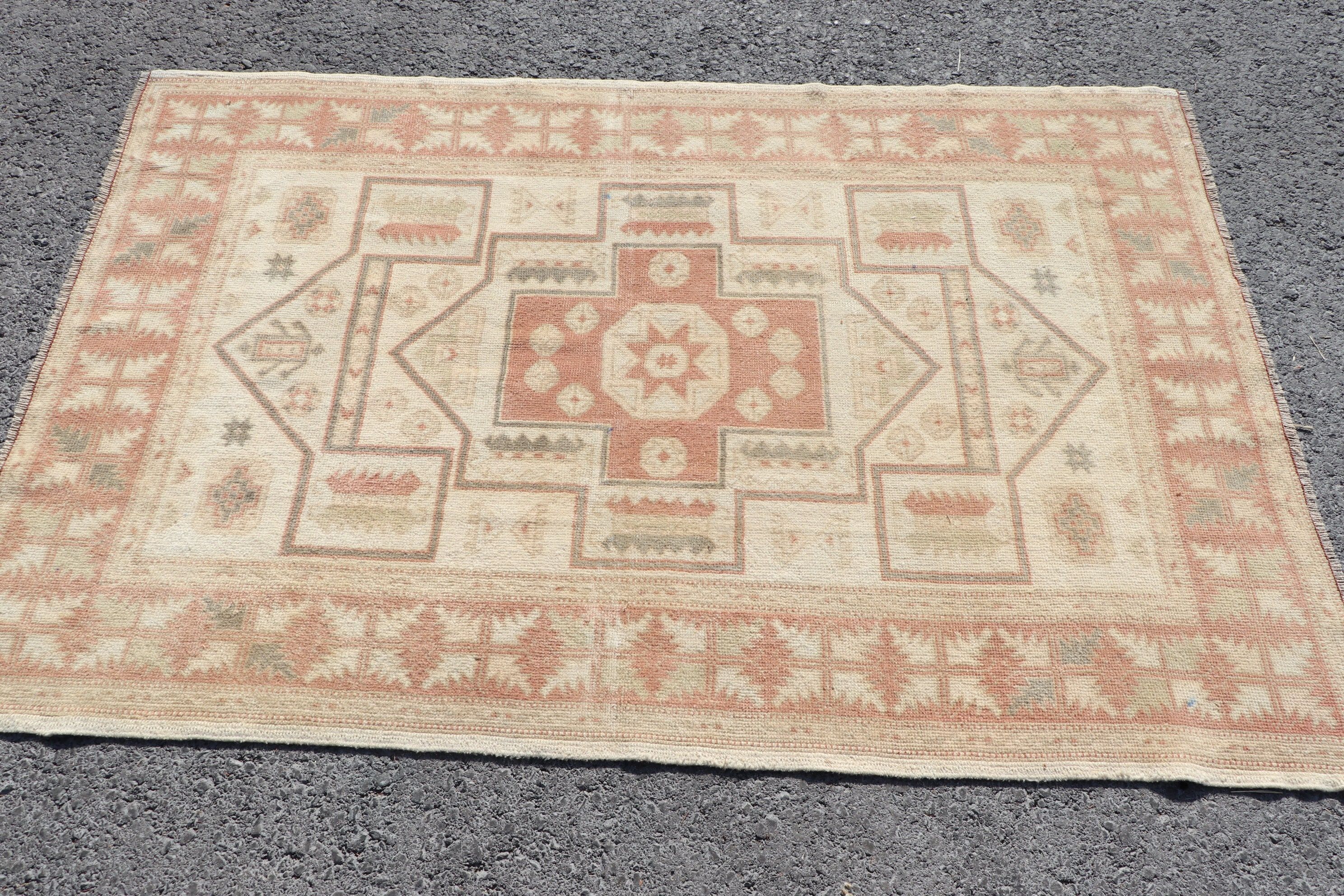 Turkish Rug, Oushak Rugs, Beige Wool Rugs, 3.6x5.5 ft Accent Rug, Moroccan Rug, Vintage Rugs, Entry Rug, Nursery Rug, Rugs for Bedroom