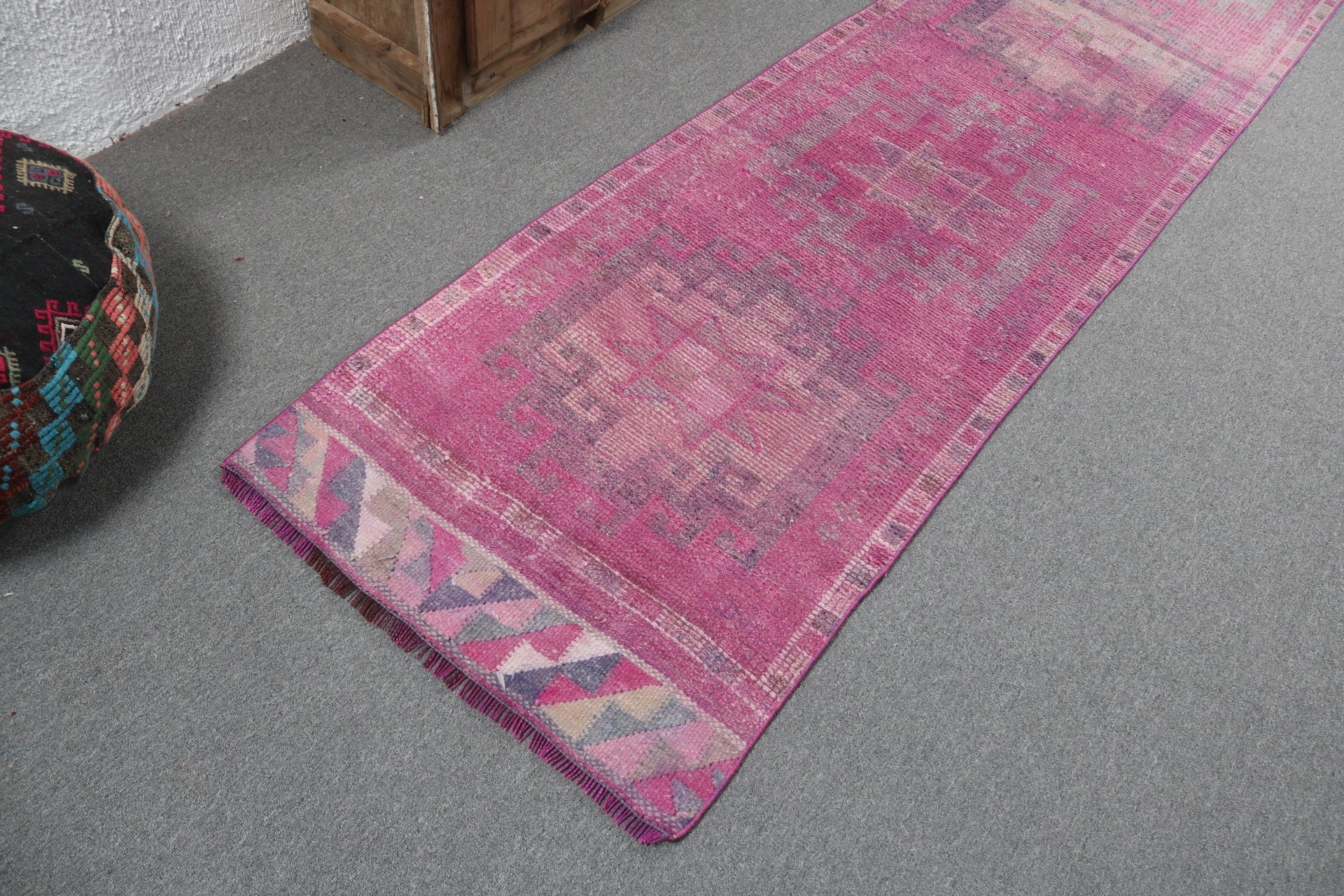 Pembe Lüks Halılar, Ev Dekorasyonu Halısı, 2.6x11.1 ft Runner Halısı, Türk Halısı, Koridor Halıları, Boho Halısı, Koridor Halısı, Vintage Halı