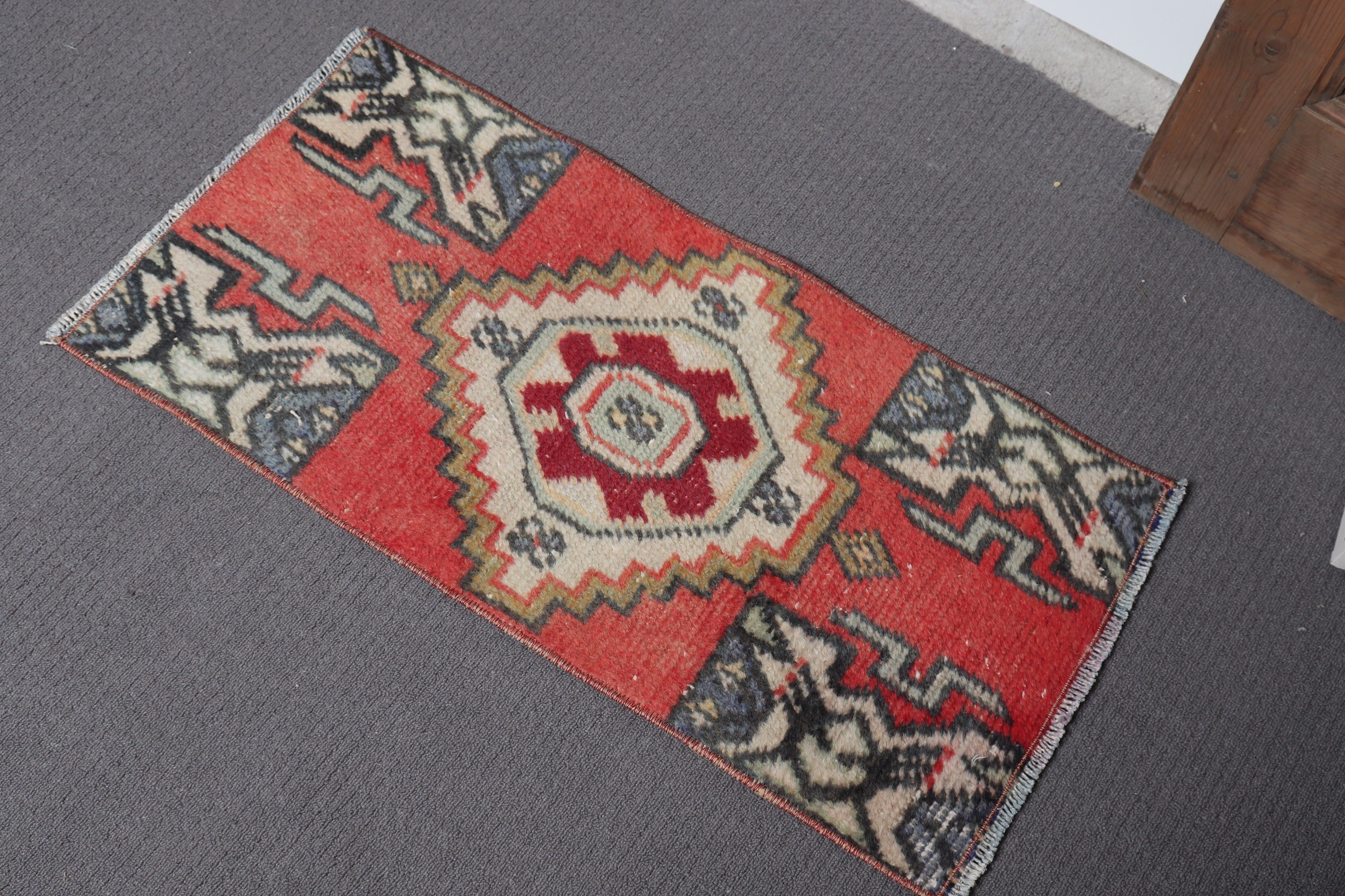 1.3x2.7 ft Small Rug, Kitchen Rugs, Turkish Rug, Rugs for Bedroom, Red Floor Rug, Wall Hanging Rugs, Entry Rug, Vintage Rugs