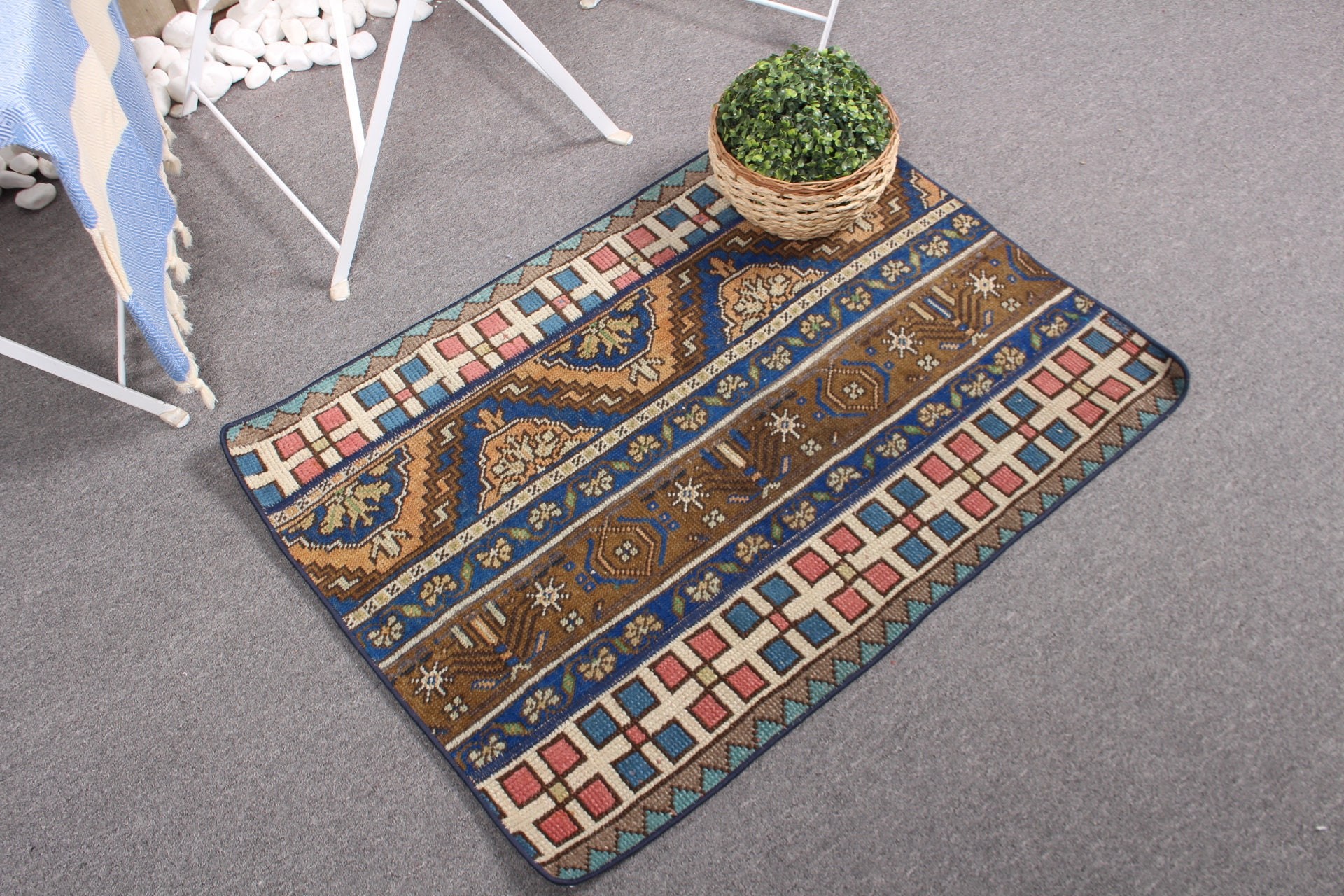 Rugs for Bath, Moroccan Rugs, Vintage Rug, Turkish Rugs, Bathroom Rugs, Door Mat Rug, Blue Bedroom Rug, 2.2x3 ft Small Rug, Anatolian Rug