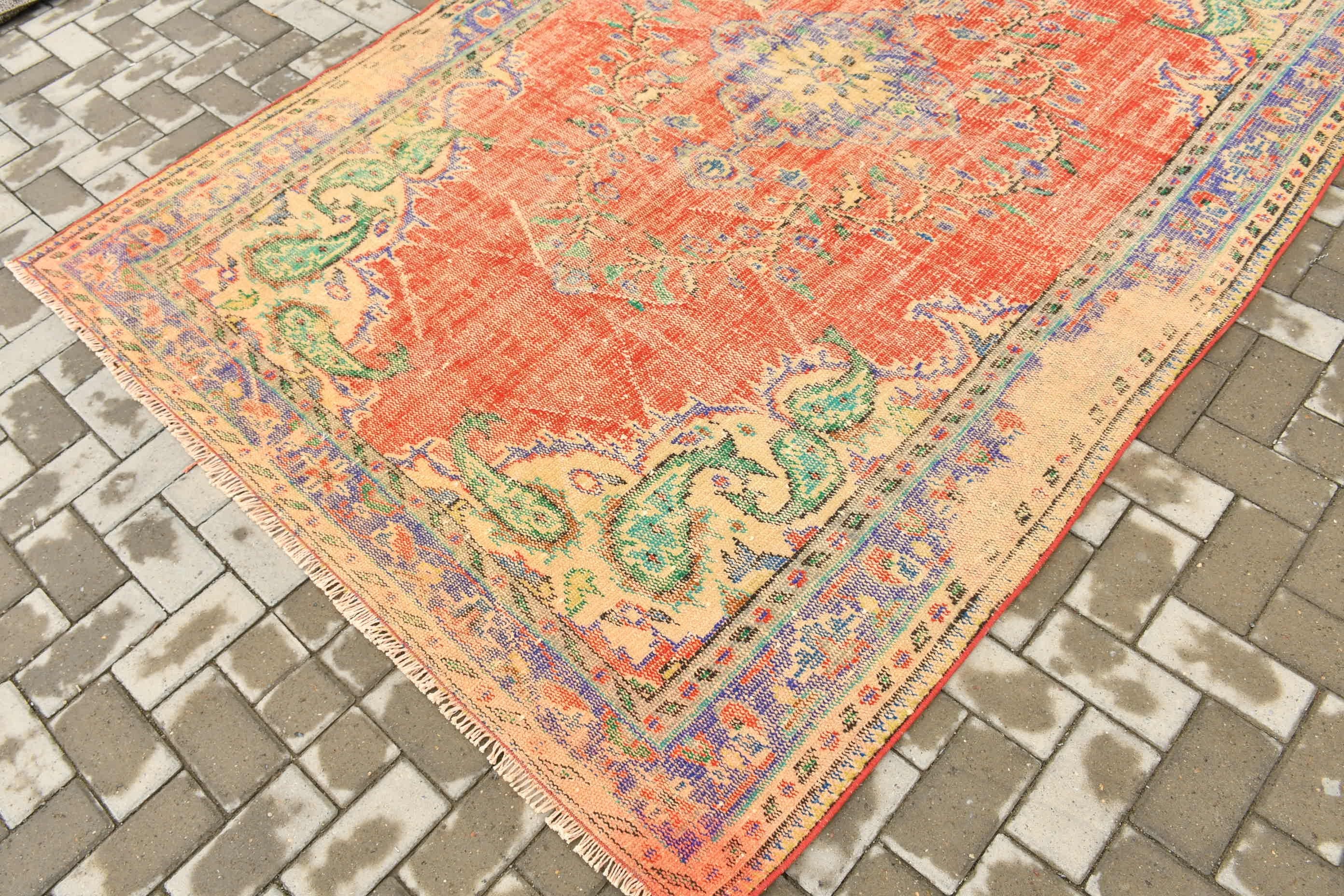 Kırmızı 5.8x8.8 ft Büyük Halı, Yemek Odası Halıları, Oturma Odası Halısı, Dış Mekan Halısı, Anadolu Halısı, Vintage Halı, Yün Halısı, Türk Halısı