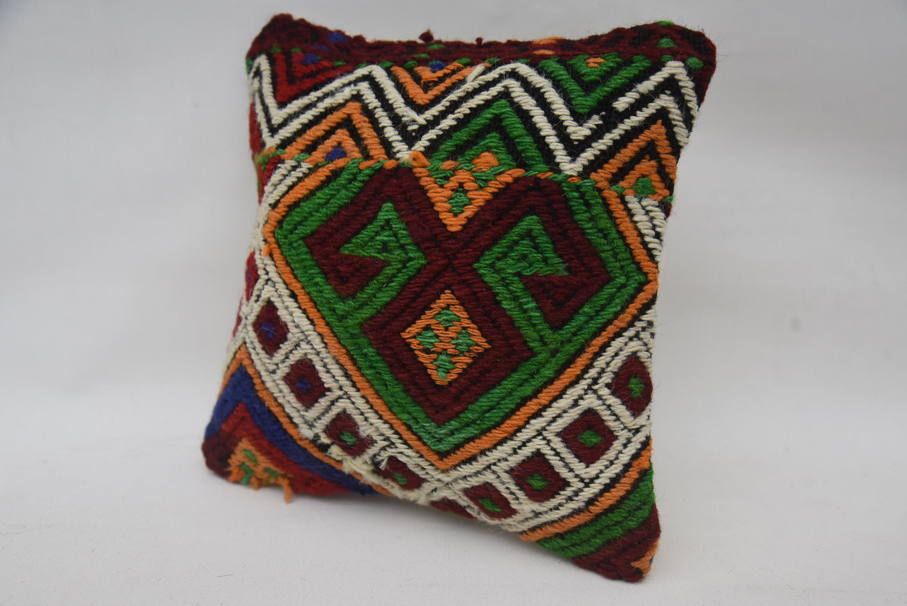 Vintage Cushion Case, Kilim Pillow Cover, Turkish Pillow, Colorful Pillow Case, 12"x12" Green Cushion Cover, Home Decor Pillow