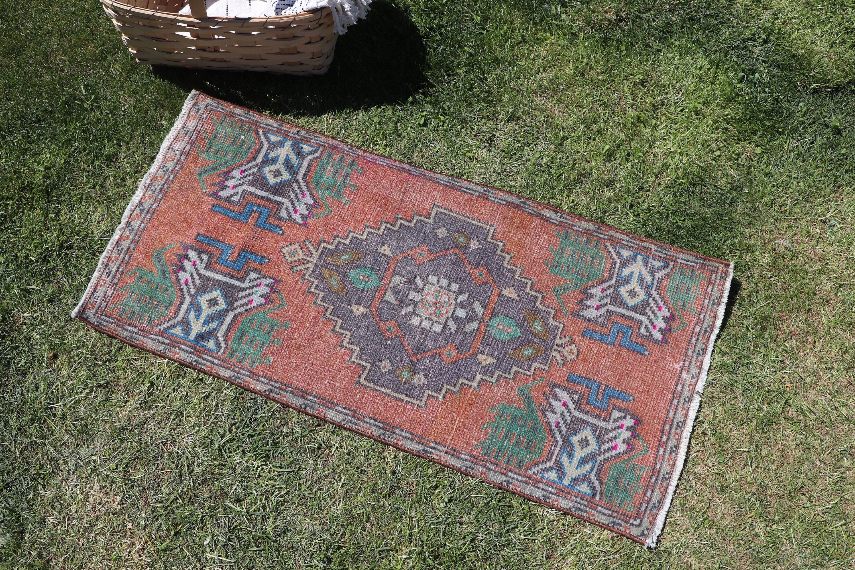 Wall Hanging Rugs, Neutral Rugs, Small Area Rugs, Aztec Rug, Turkish Rug, Orange Floor Rug, Modern Rug, 1.5x3.1 ft Small Rugs, Vintage Rugs