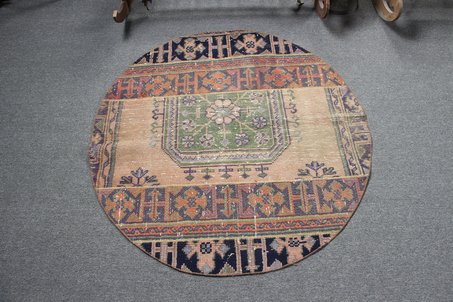 Vintage Halı, Giriş Halıları, Araba Paspas Halıları, Antika Halılar, Turuncu 3.6x3.6 ft Küçük Halı, Yer Halısı, Türk Halısı, Yatak Odası Halısı