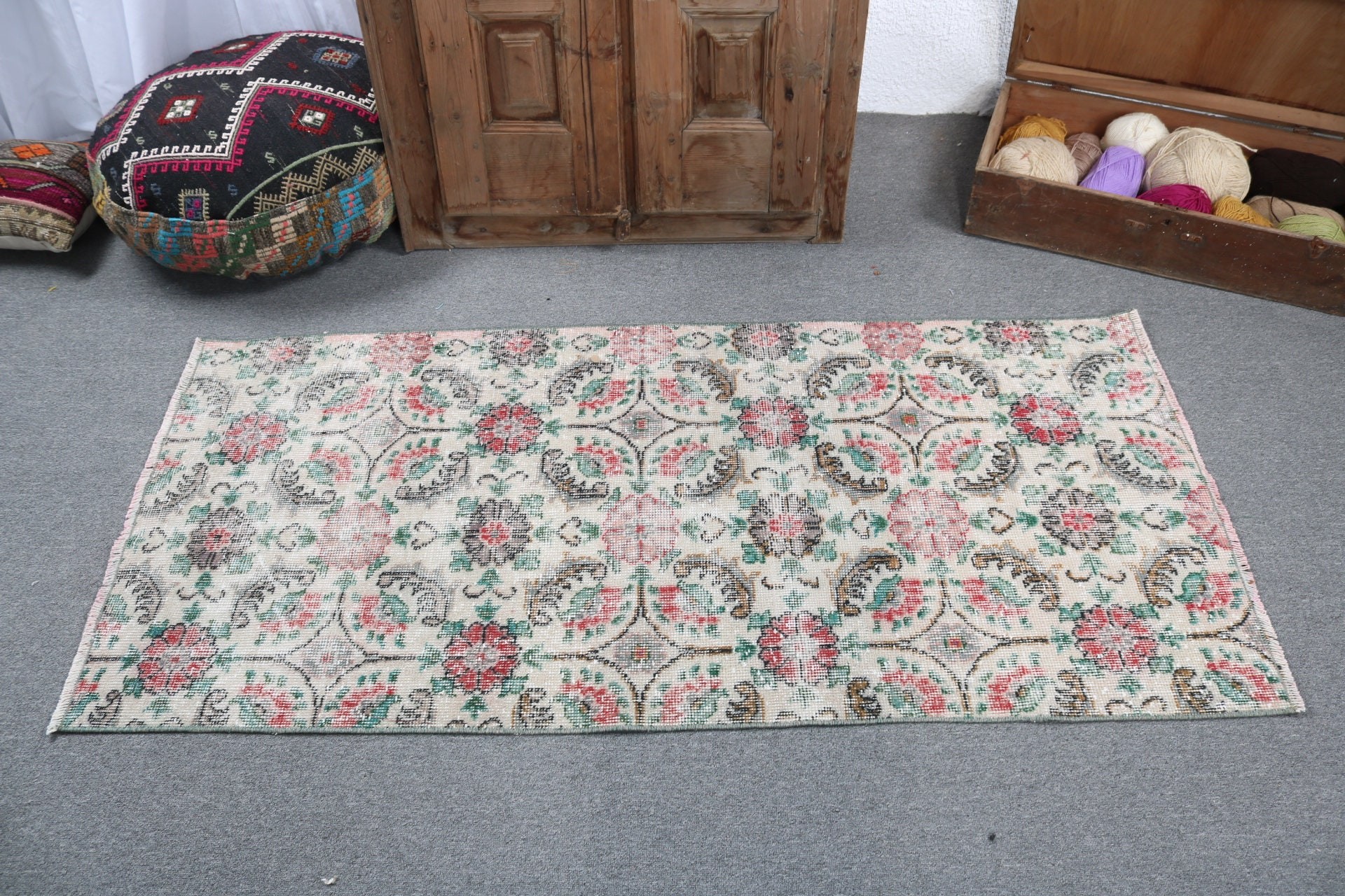 Door Mat Rug, Car Mat Rugs, Oriental Rugs, Handwoven Rug, 2.6x5.5 ft Small Rug, Rugs for Entry, Beige Cool Rug, Vintage Rugs, Turkish Rug