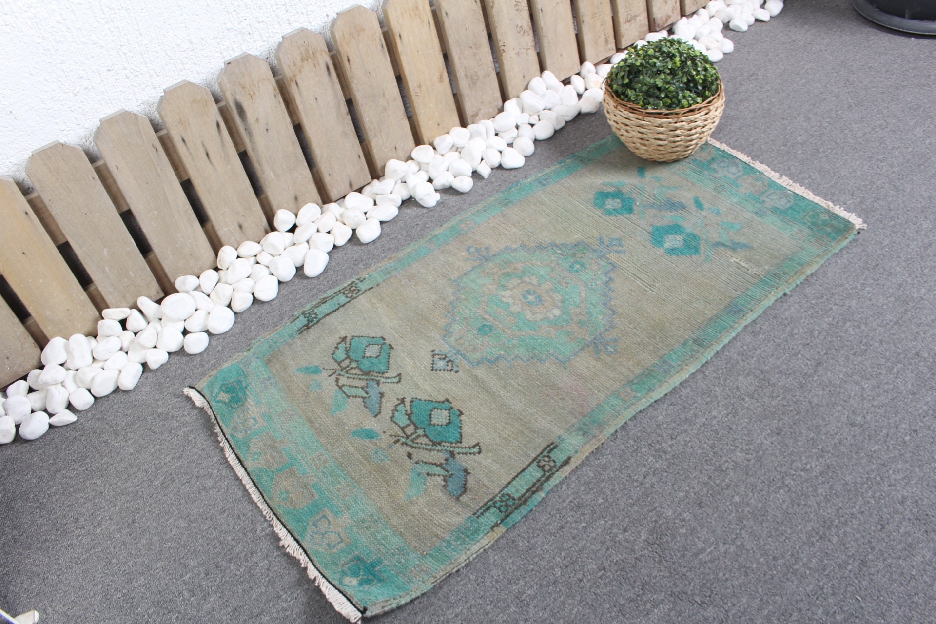 1.7x3.4 ft Small Rug, Anatolian Rug, Door Mat Rug, Antique Rug, Bedroom Rug, Green Oushak Rugs, Vintage Rug, Floor Rugs, Turkish Rugs