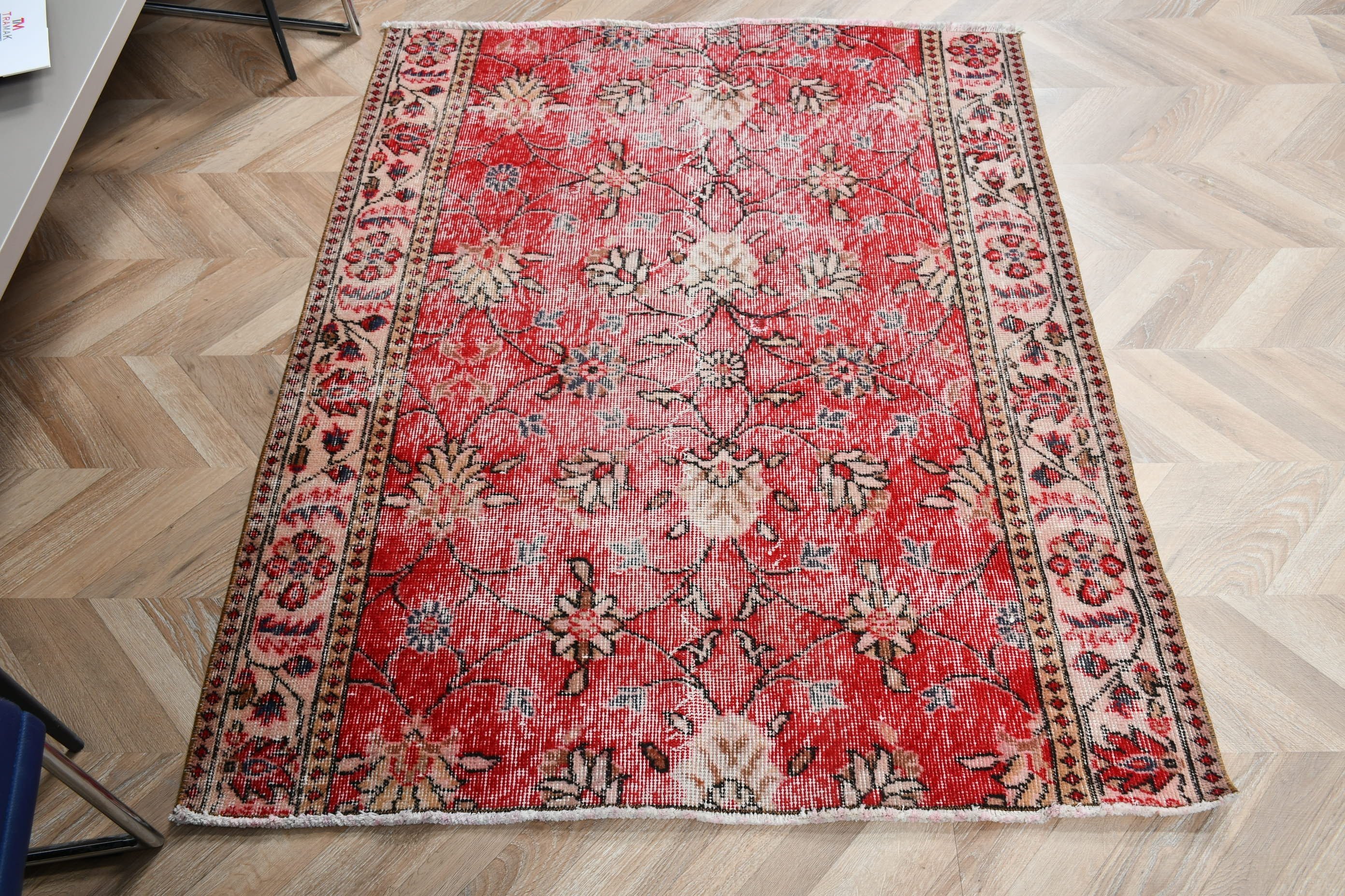 Red Antique Rugs, Rugs for Kitchen, Nursery Rugs, Bedroom Rugs, 3.7x4.6 ft Accent Rugs, Turkish Rugs, Vintage Rug, Oushak Rug, Kitchen Rug